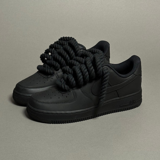 Nike Air Force 1 Noir Mat « Lacets de Corde Noir » V1