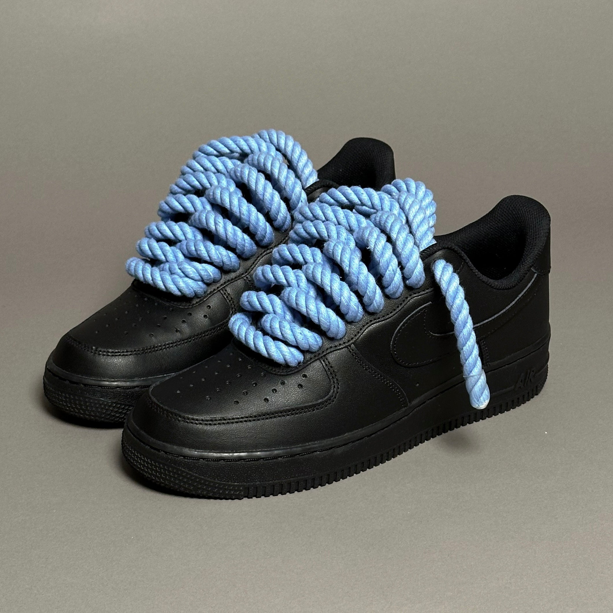 Nike Air Force 1 Black Rope Laces Blue Tint V1 EV8 Style