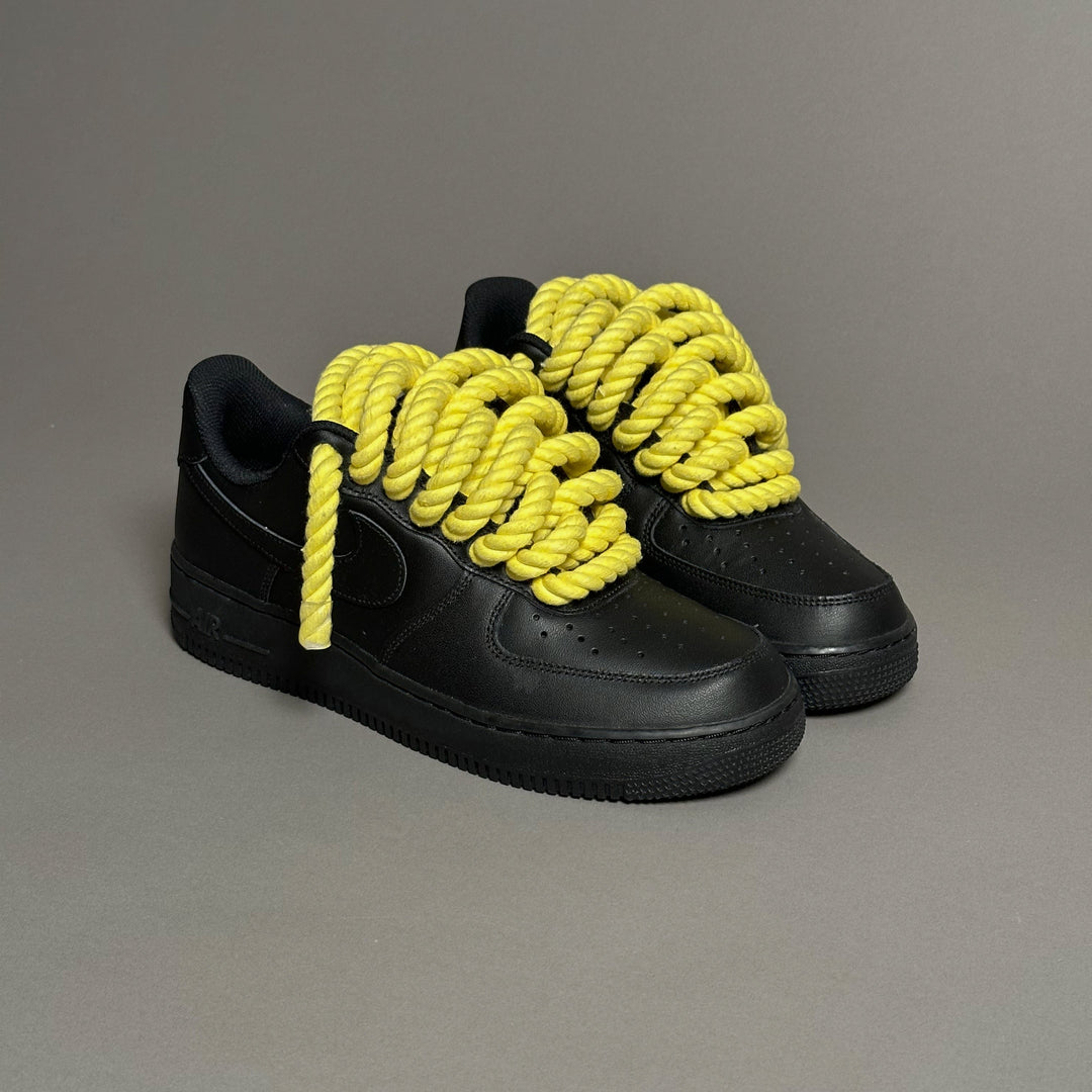 Nike Air Force 1 Black “Rope Laces Yellow Tint” V1