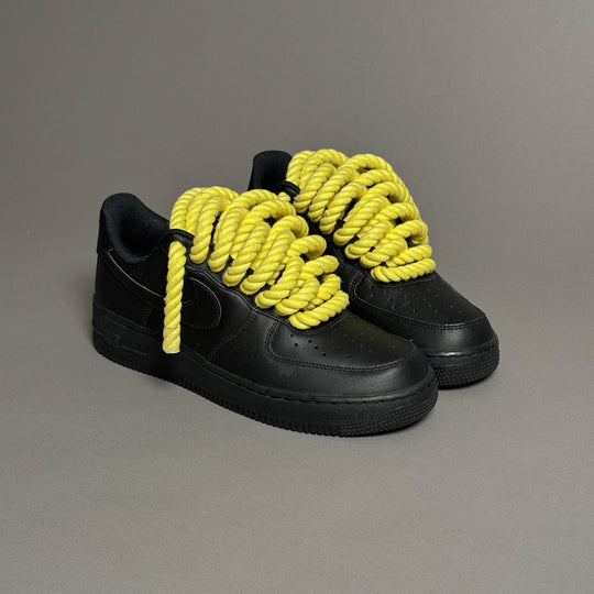 Nike Air Force 1 Black “Rope Laces Yellow Tint” V1