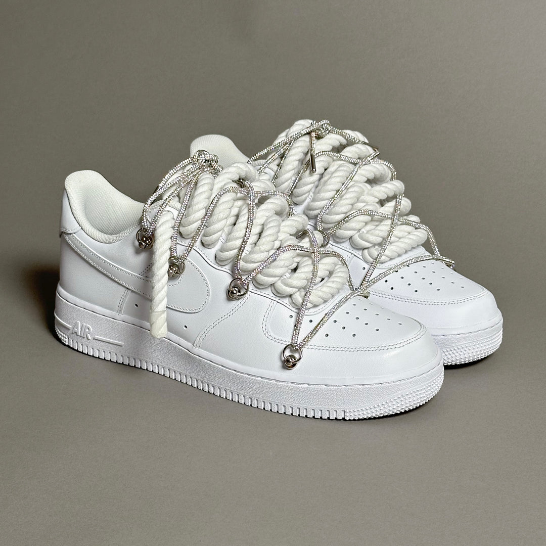 Nike Air Force 1 “Rope Laces White” Triple Swarovski Silver V1 - EV8 Style