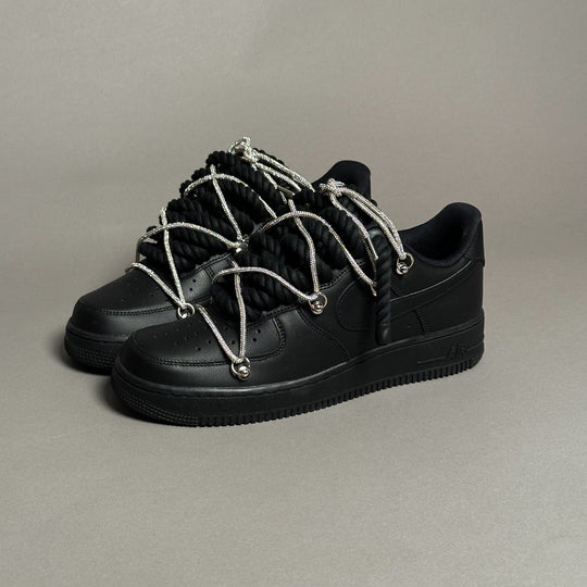 Nike Air Force 1 Black "Rope Laces Black" Triple Swarovski Silver V1