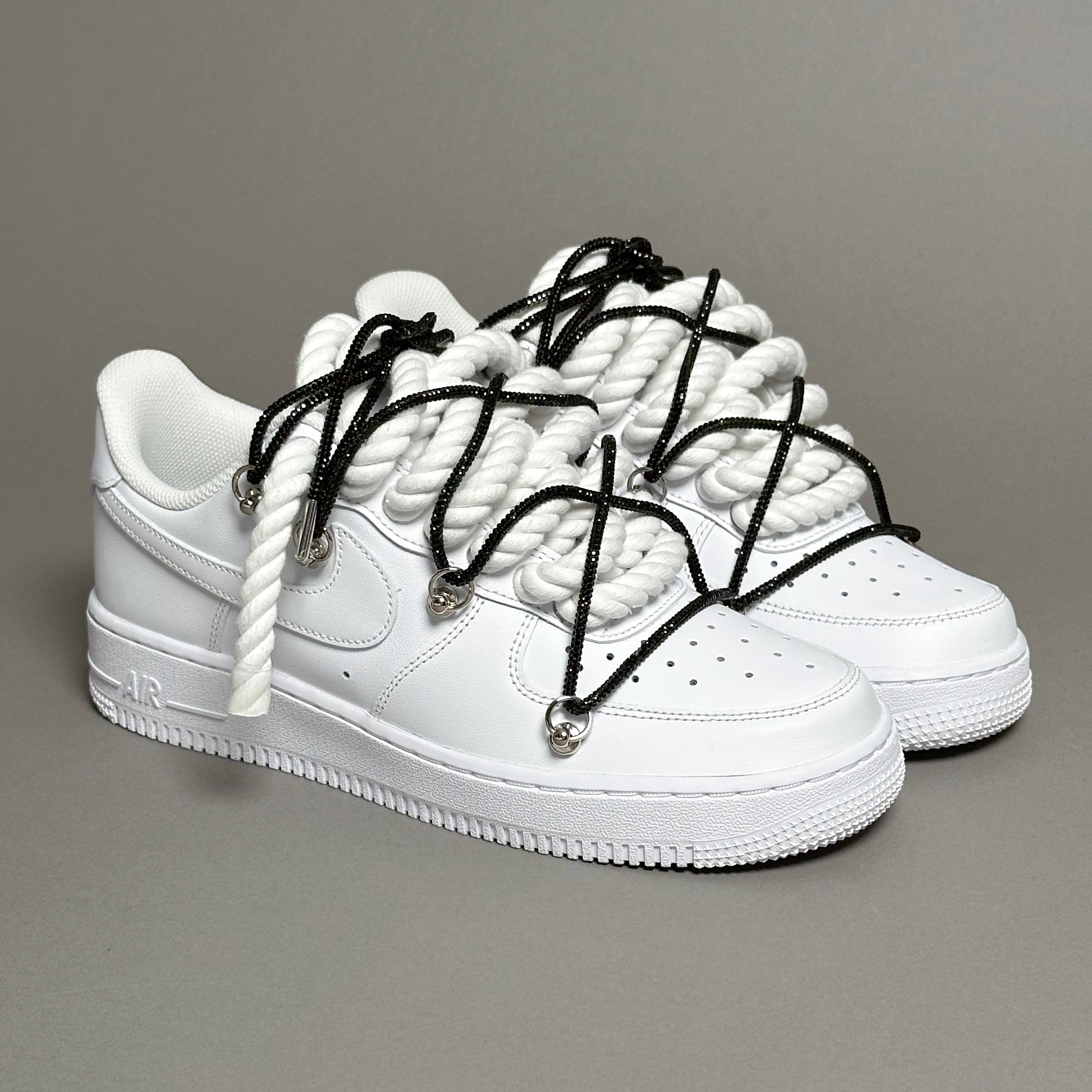 Nike Air Force 1 Rope Laces White Triple Swarovski Black V1