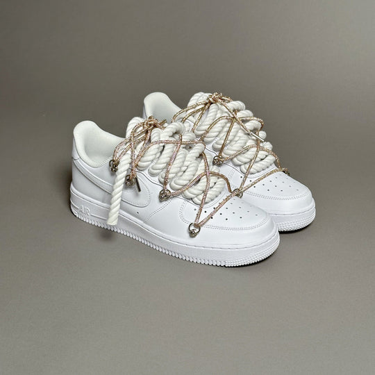 Nike Air Force 1 “Rope Laces White” Triple Swarovski Gold V1