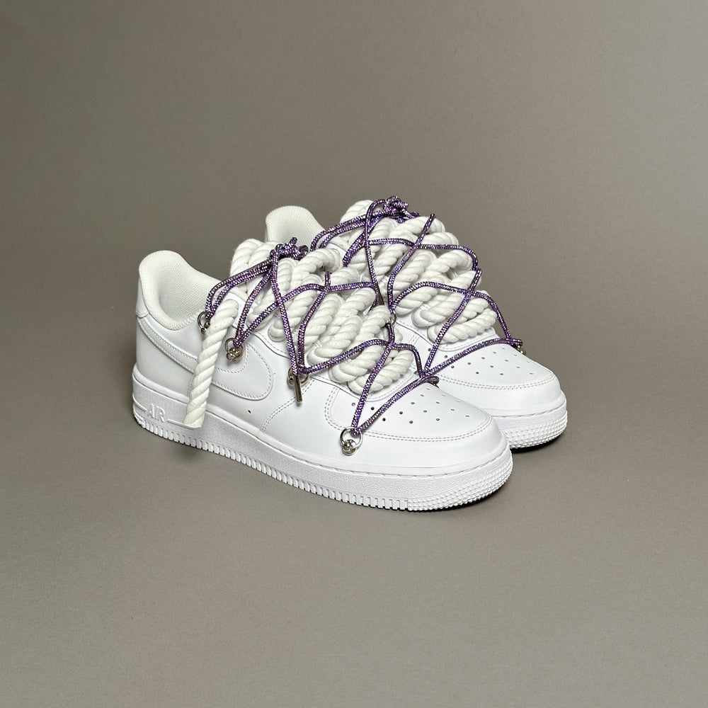 Nike Air Force 1 « Rope Laces Blanc » Triple Swarovski Violet V1