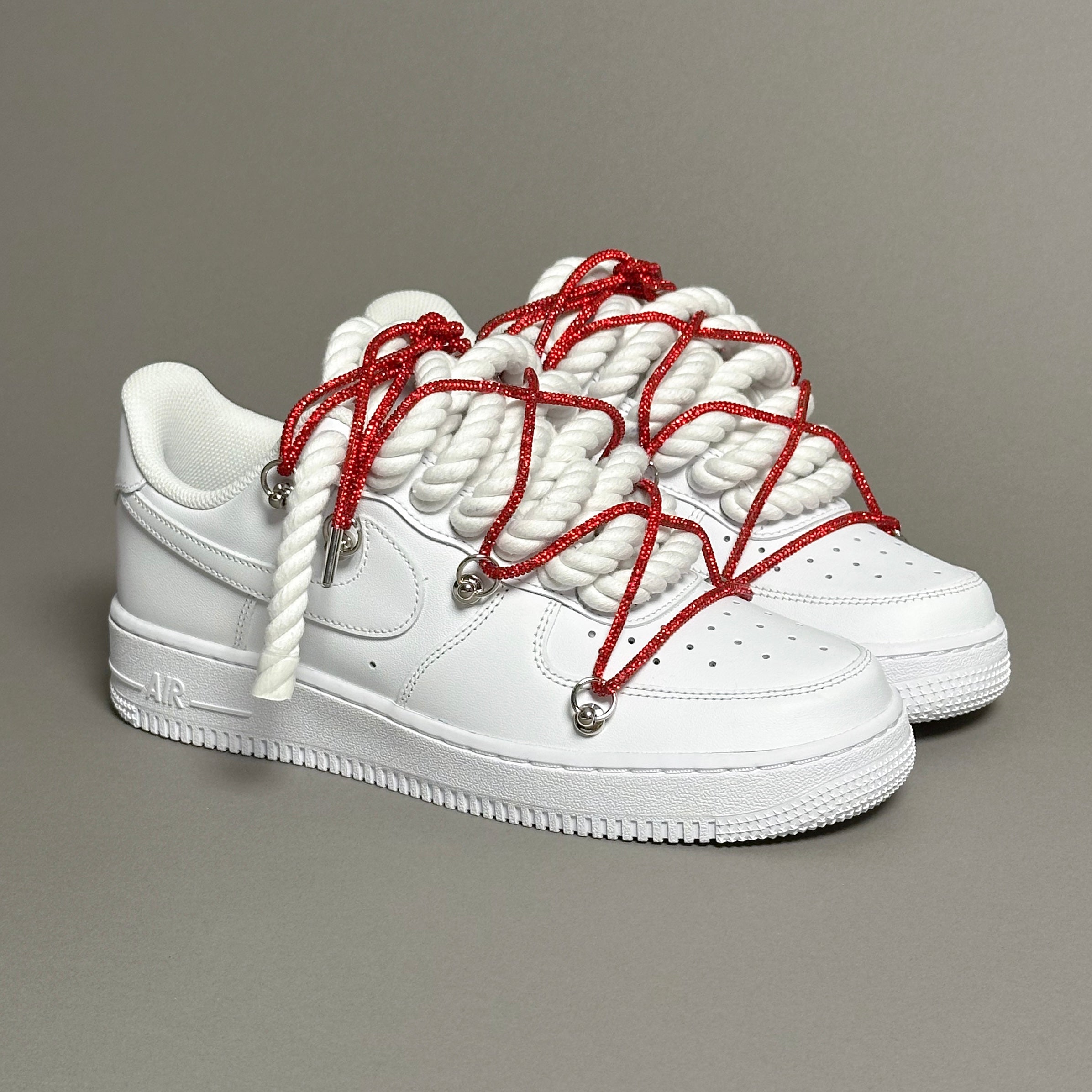 Nike Air Force 1 Rope Laces White Triple Swarovski Red V1 EV8 Style