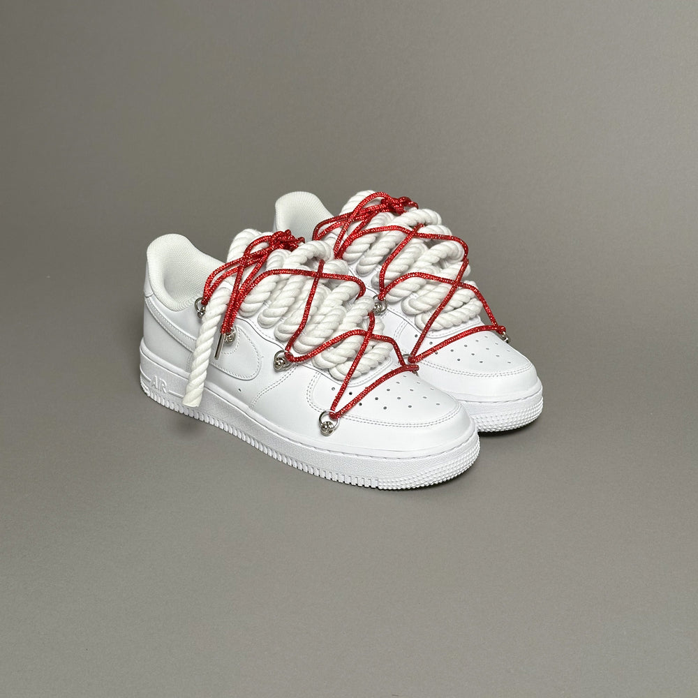 Nike Air Force 1 « Rope Laces Blanc » Triple Swarovski Rouge V1