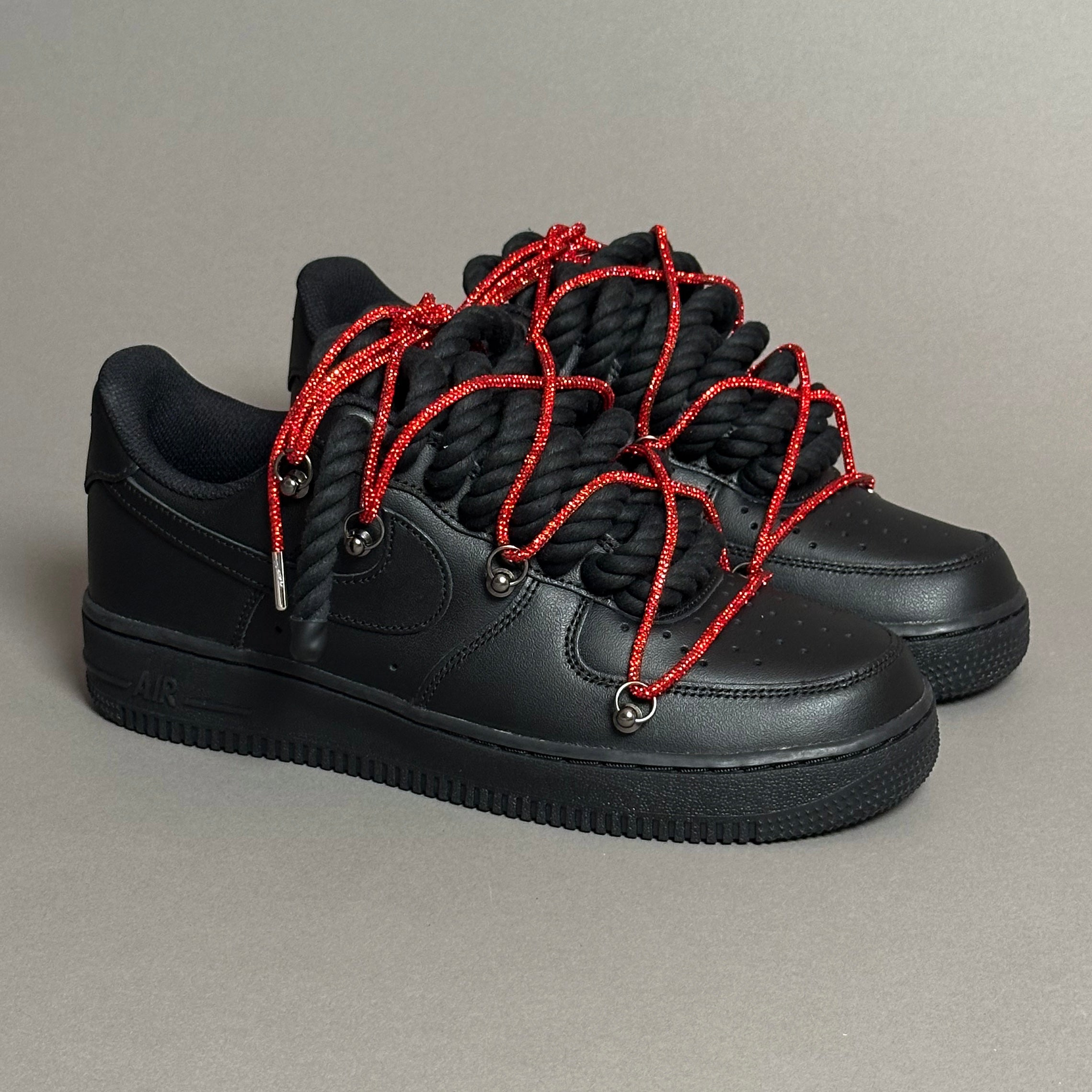 Nike Air Force 1 Rope Laces Black Triple Swarovski Noir EV8 Style