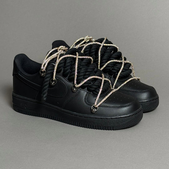 Nike Air Force 1 « Rope Laces Black » Triple Swarovski Noir