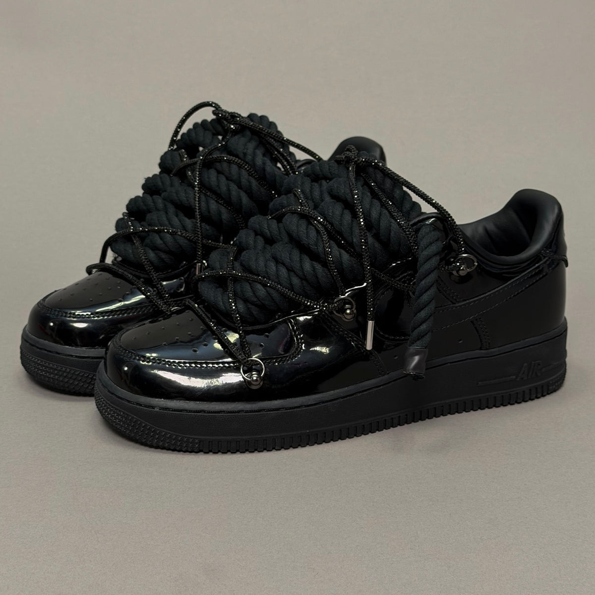 Nike Air Force 1 Triple Swarovski Patent Black "Rope Laces" V1