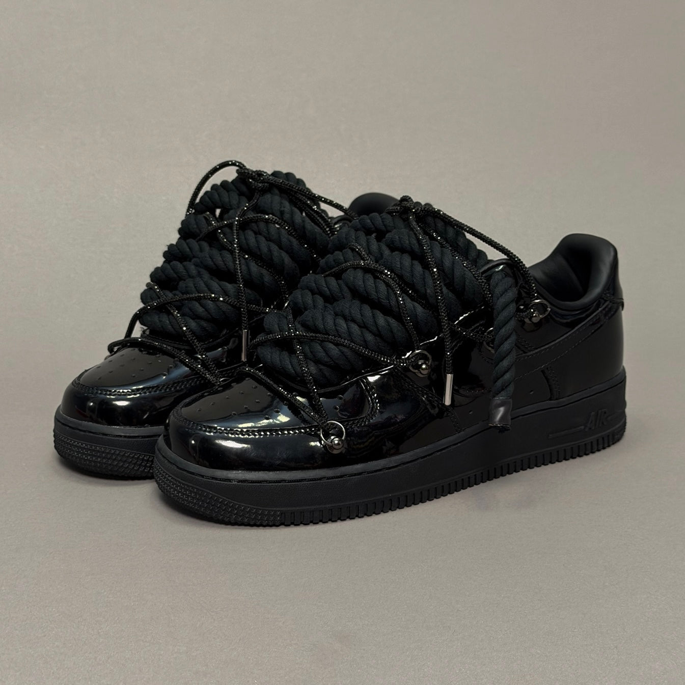 Nike Air Force 1 Triple Swarovski Patent Black "Rope Laces" V1