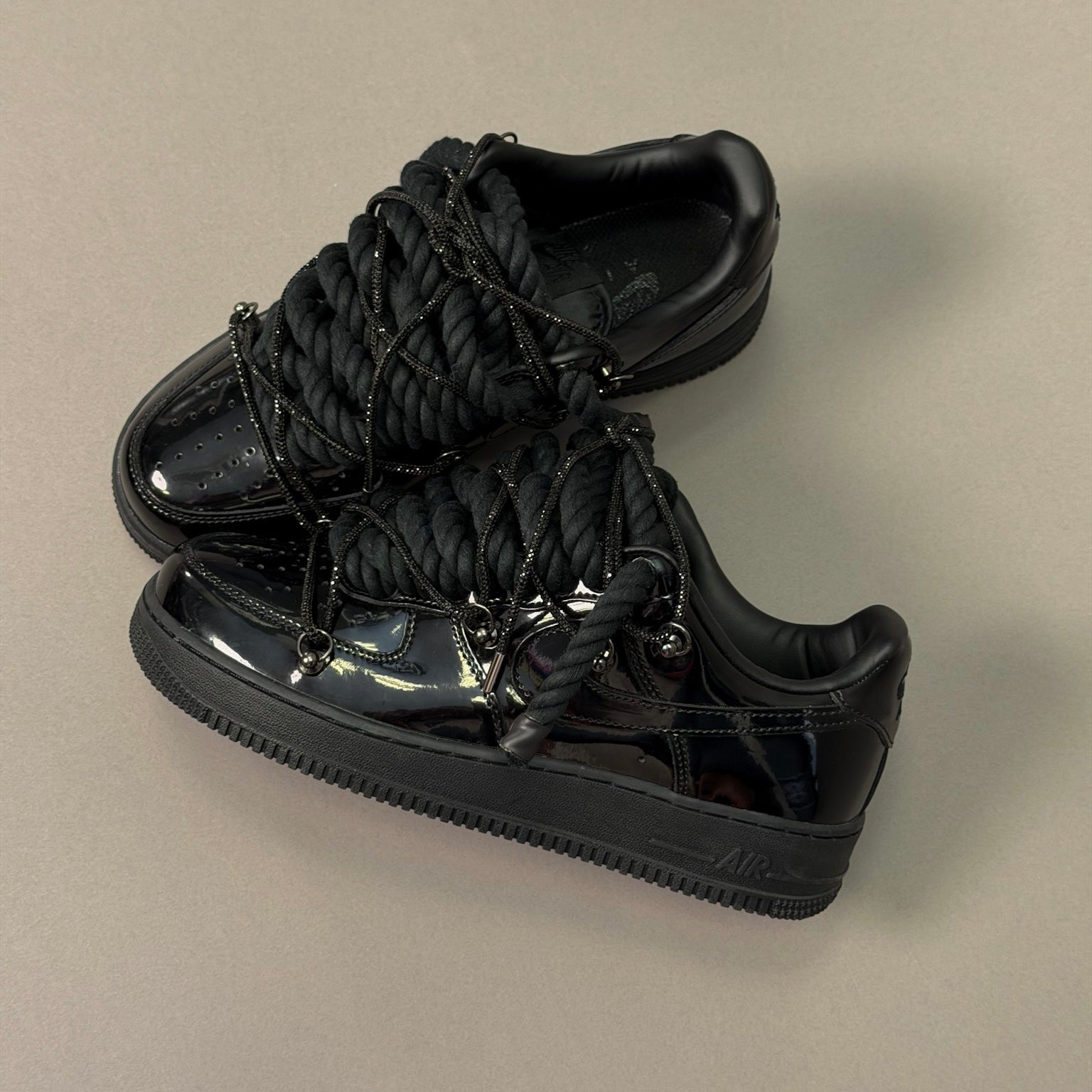 Nike Air Force 1 Triple Swarovski Patent Black "Rope Laces" V1