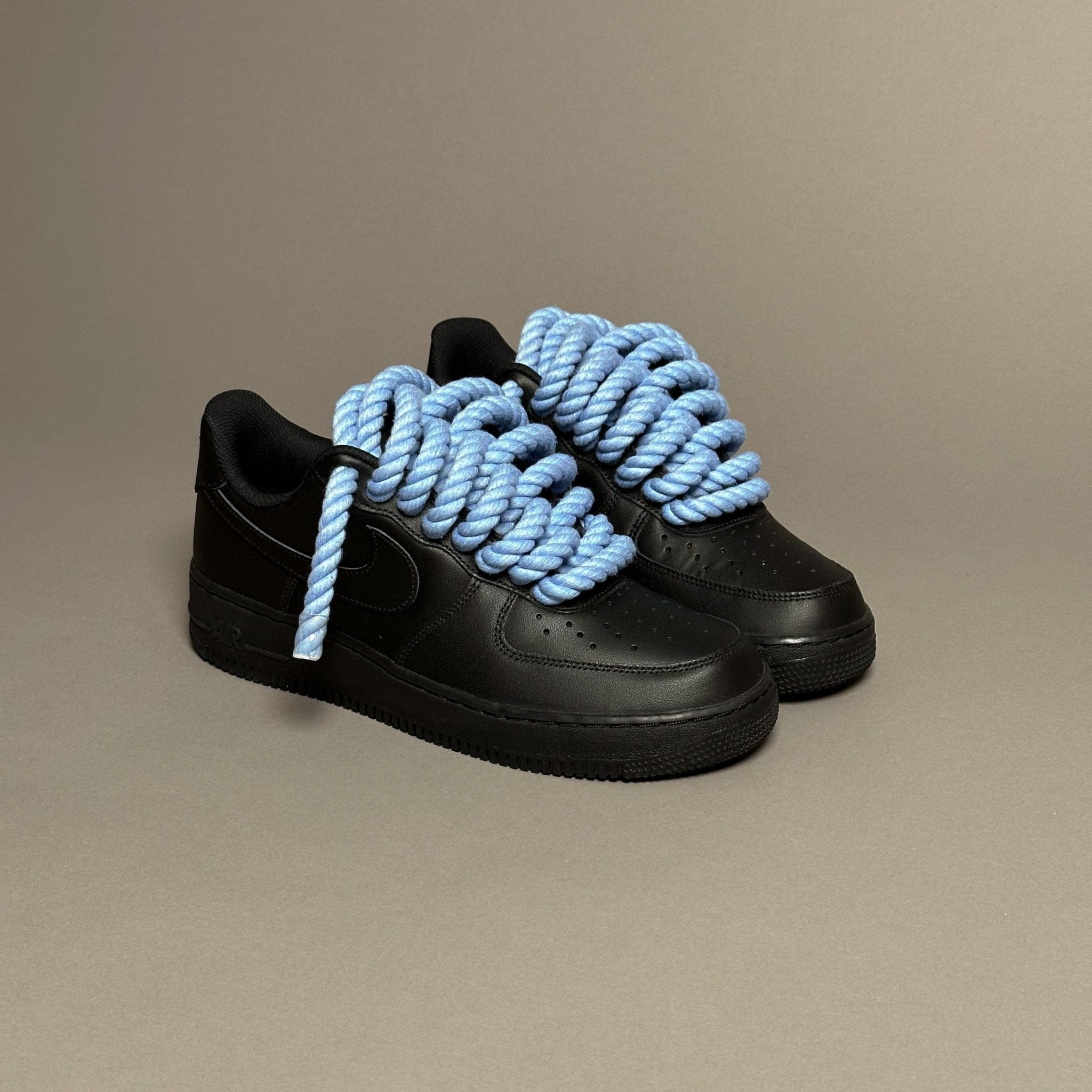 Nike Air Force 1 Black “Rope Laces Blue Tint” V1 - EV8 Style