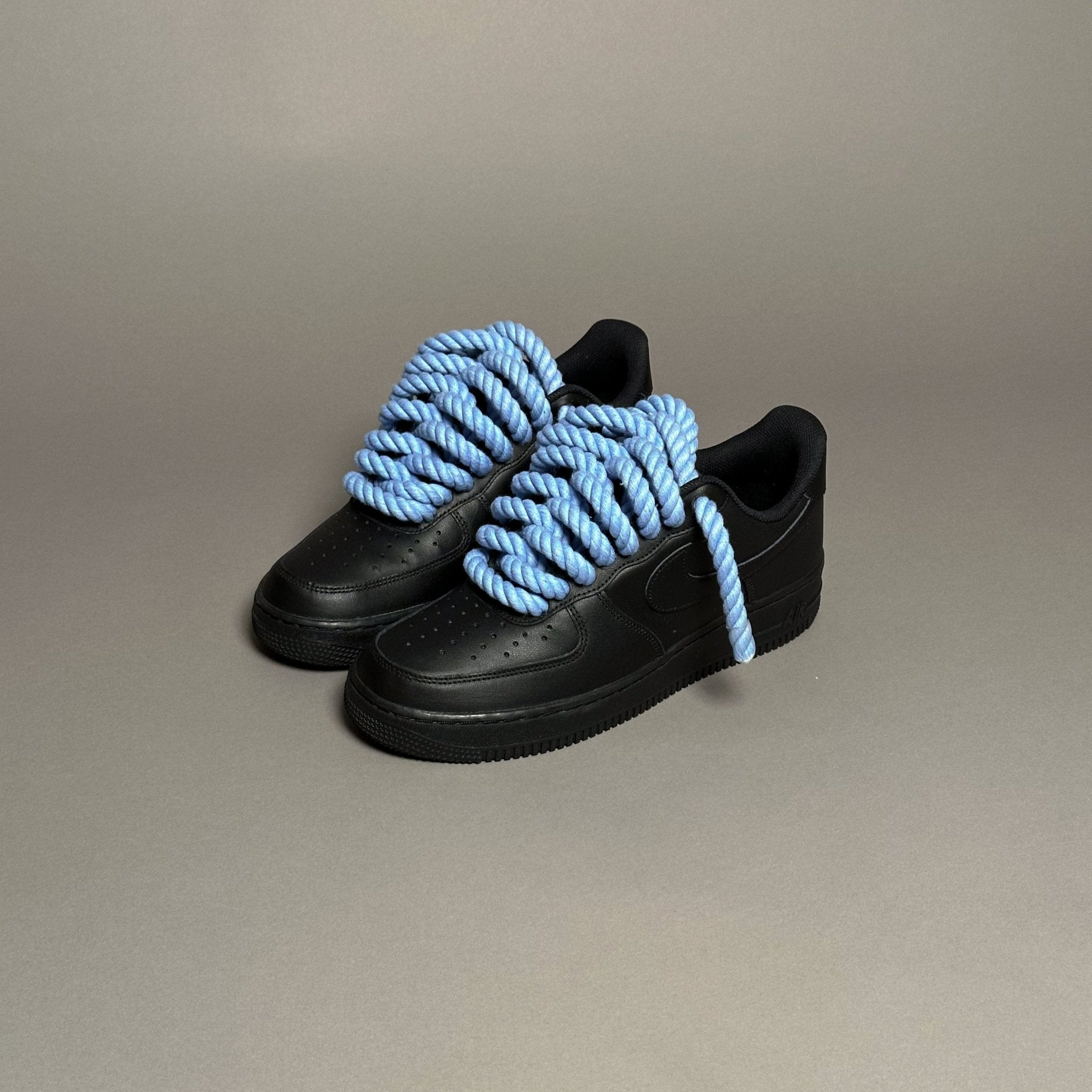 Nike Air Force 1 Black “Rope Laces Blue Tint” V1 - EV8 Style