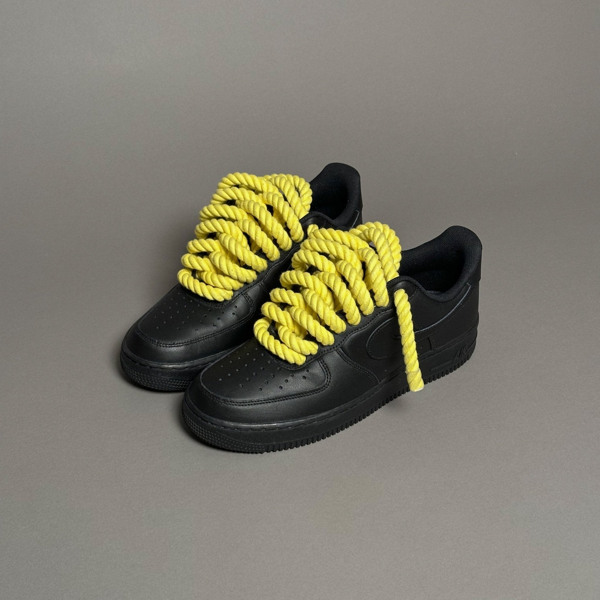 Nike Air Force 1 Black “Rope Laces Yellow Tint” V1 - EV8 Style