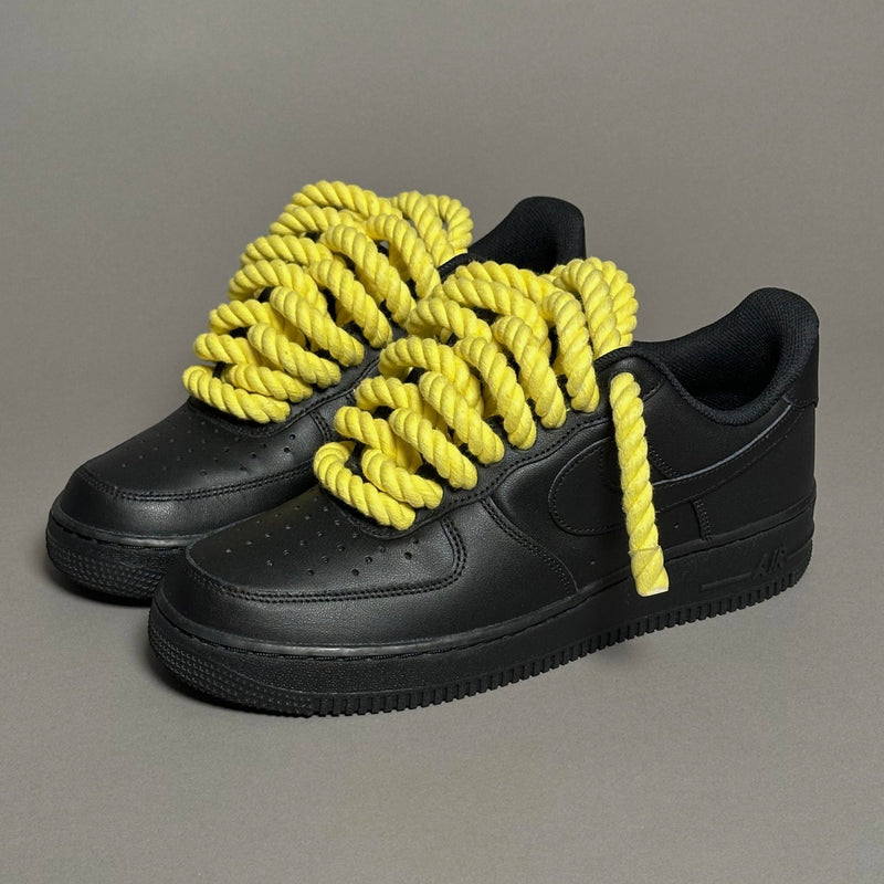 Nike Air Force 1 Black “Rope Laces Yellow Tint” V1 - EV8 Style