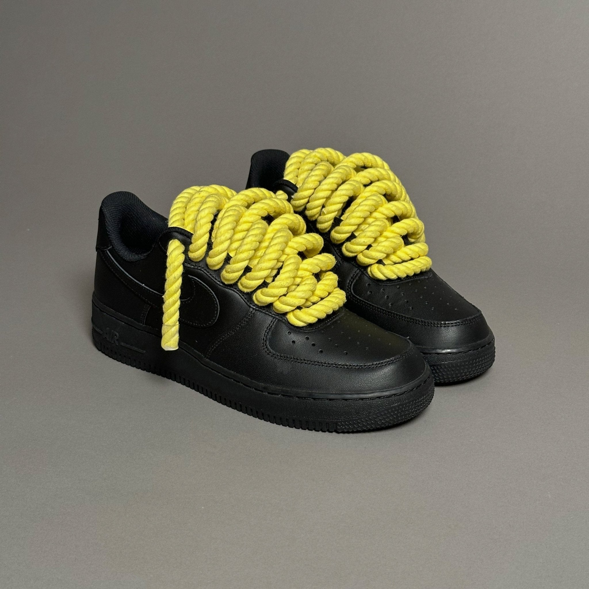 Nike Air Force 1 Black “Rope Laces Yellow Tint” V1 - EV8 Style