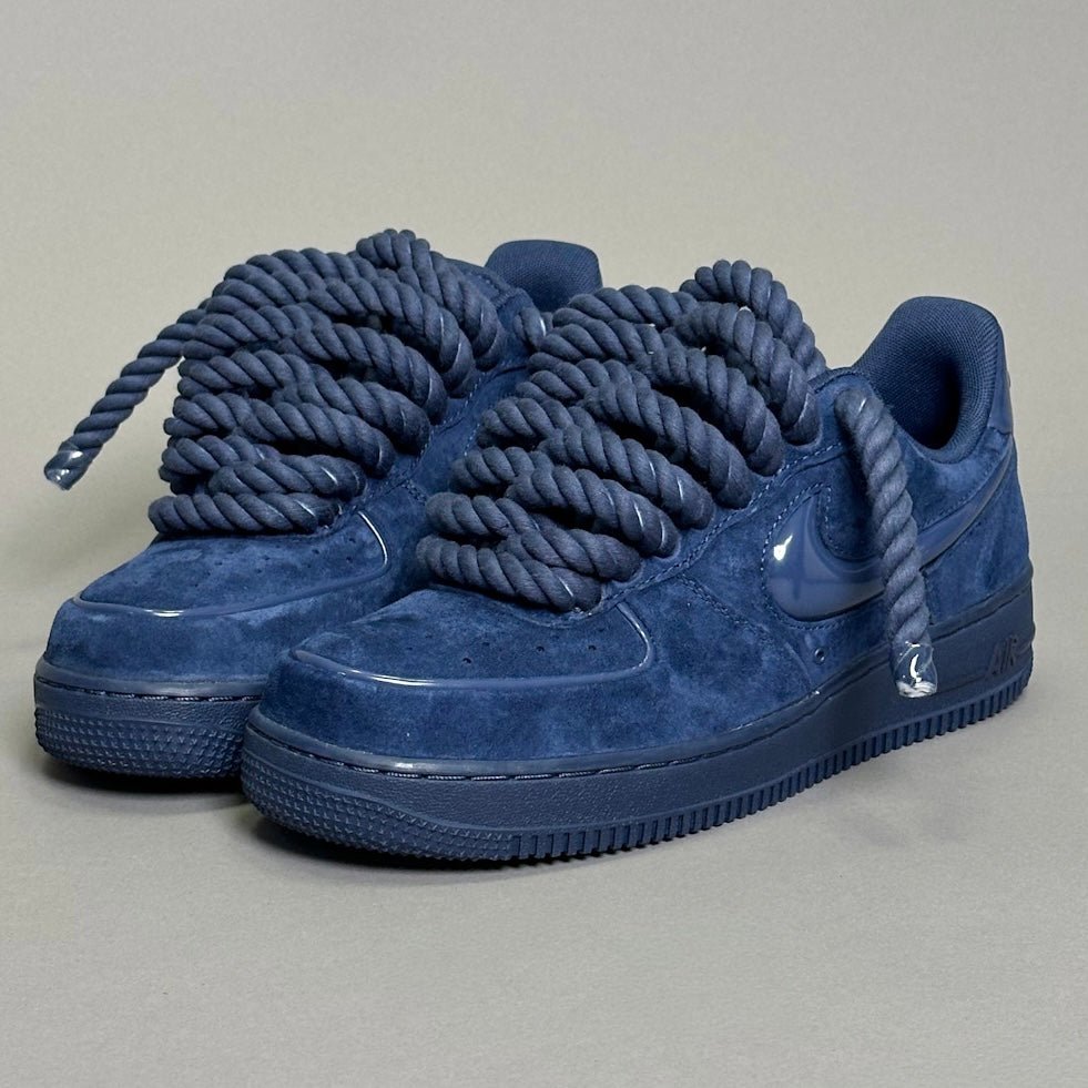Nike Air Force 1 Blue Suede "Rope Laces" V1 - EV8 Style