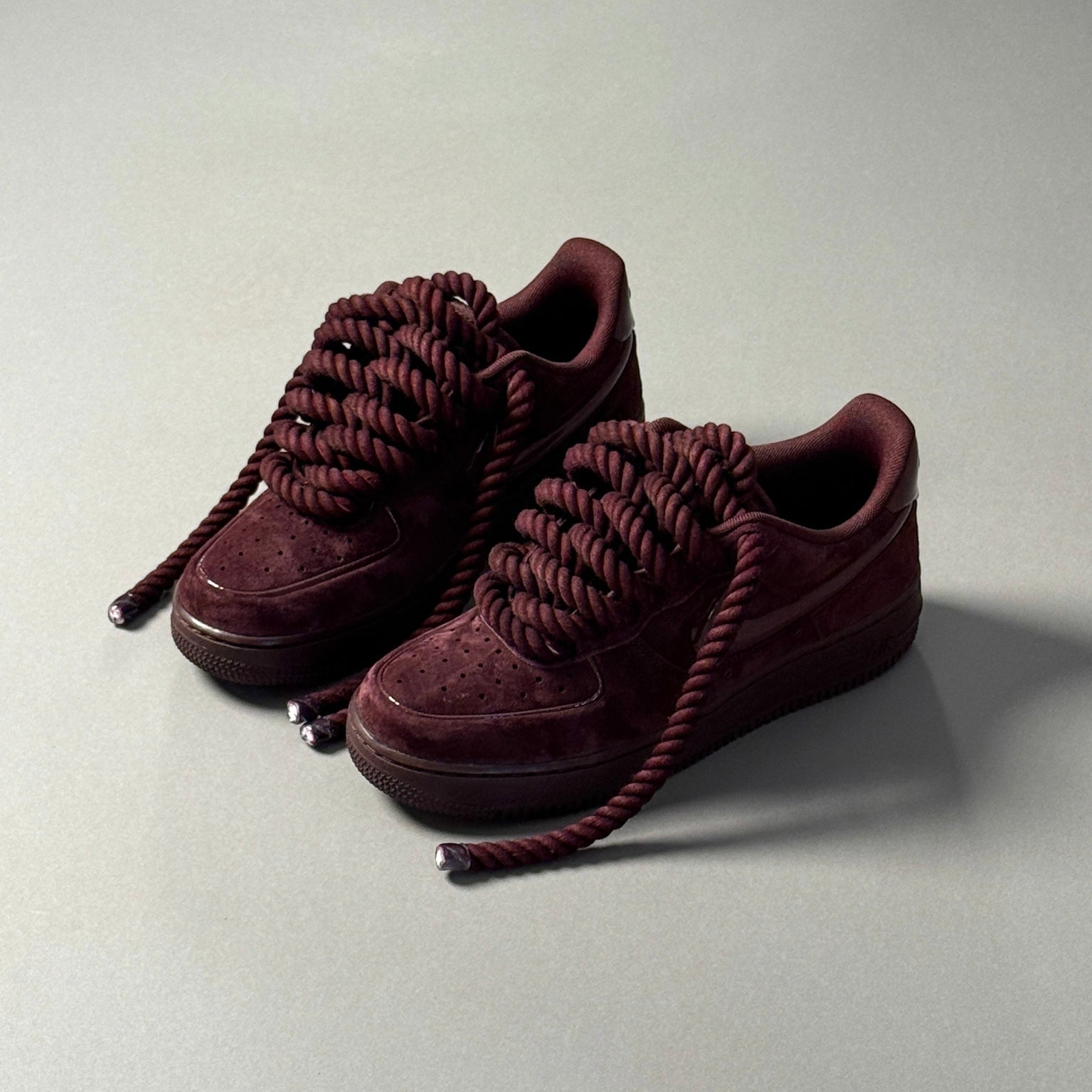 Nike Air Force 1 Bordeaux Suede "Rope Laces" V2 - EV8 Style
