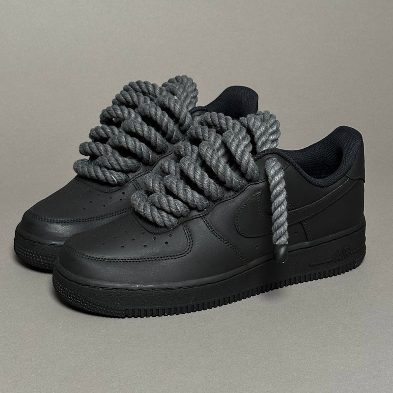 Nike Air Force 1 Matte Black “Rope Laces Antracite” - EV8 Style