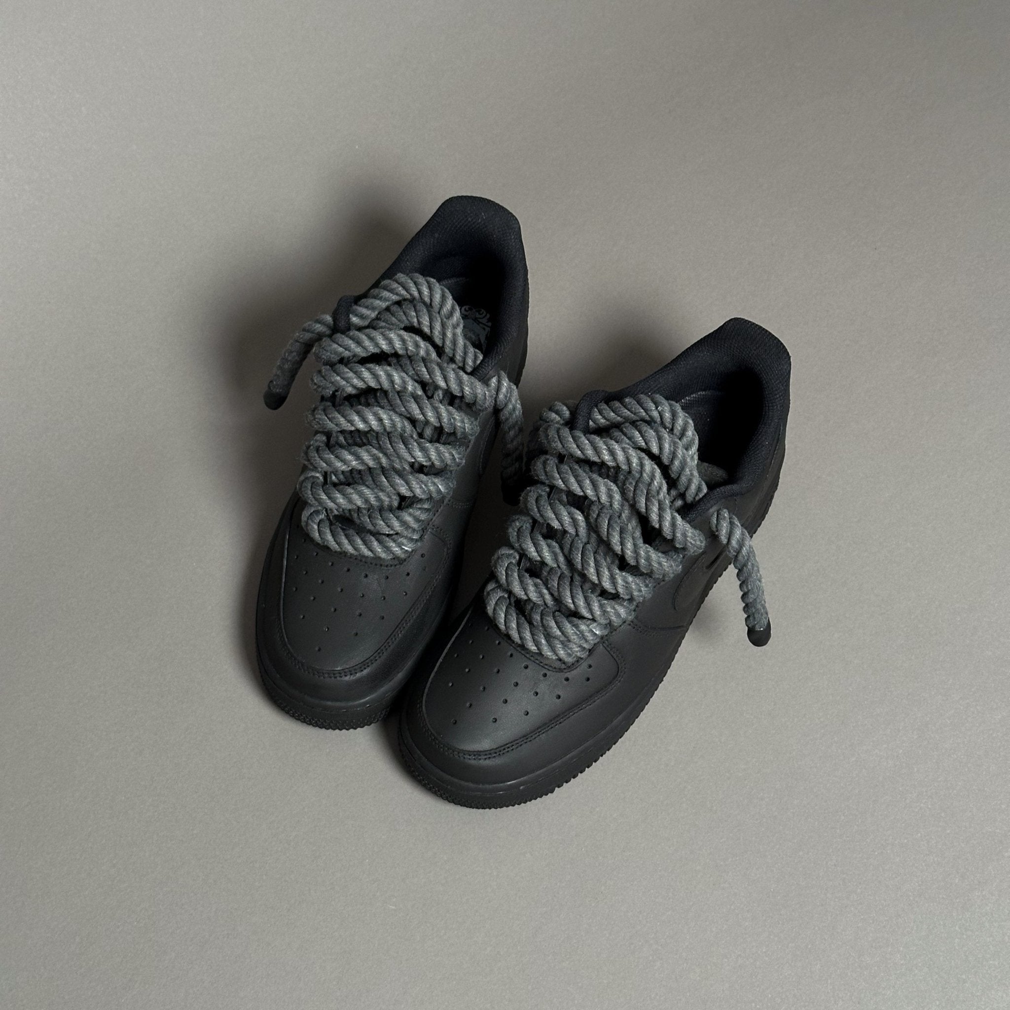 Nike Air Force 1 Matte Black “Rope Laces Anthracite” - EV8 Style