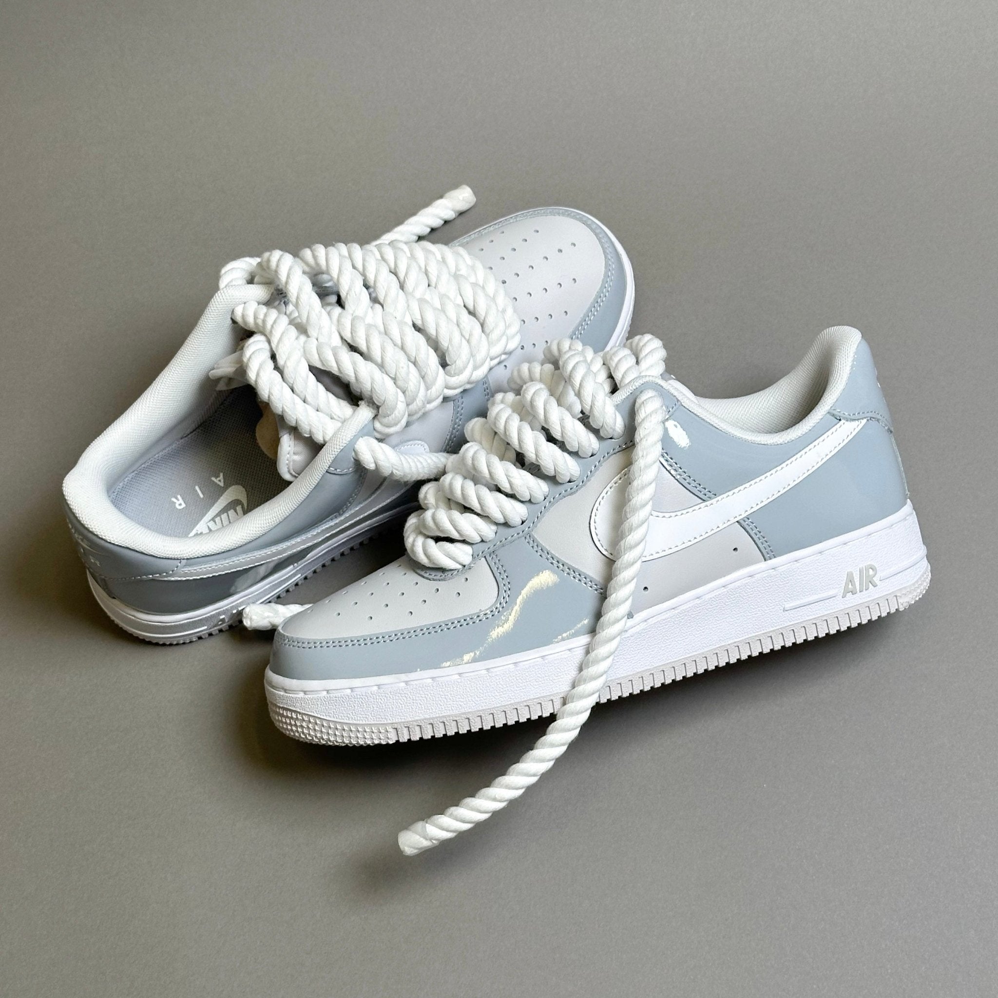 Nike Air Force 1 Patent Grey Unc "Rope Laces White" V2 - EV8 Style