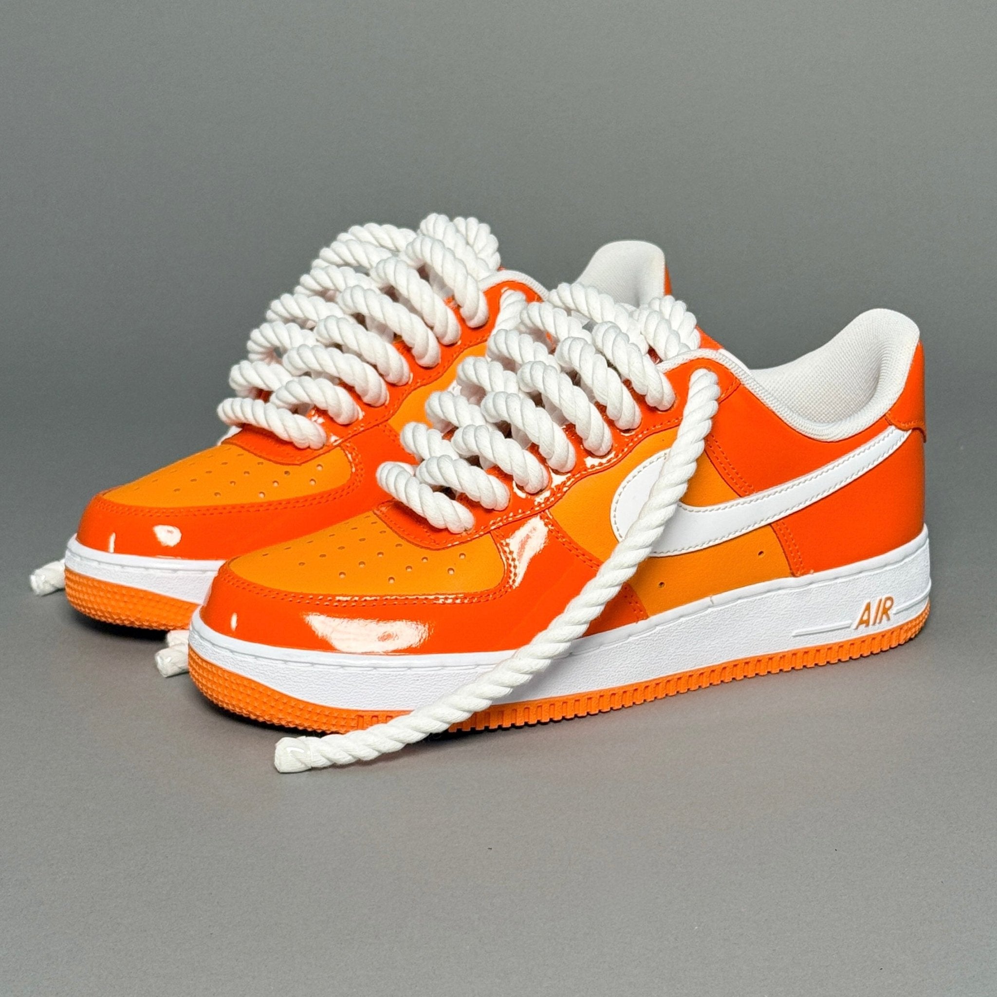 Nike Air Force 1 Patent Orange "Rope Laces" V2 - EV8 Style
