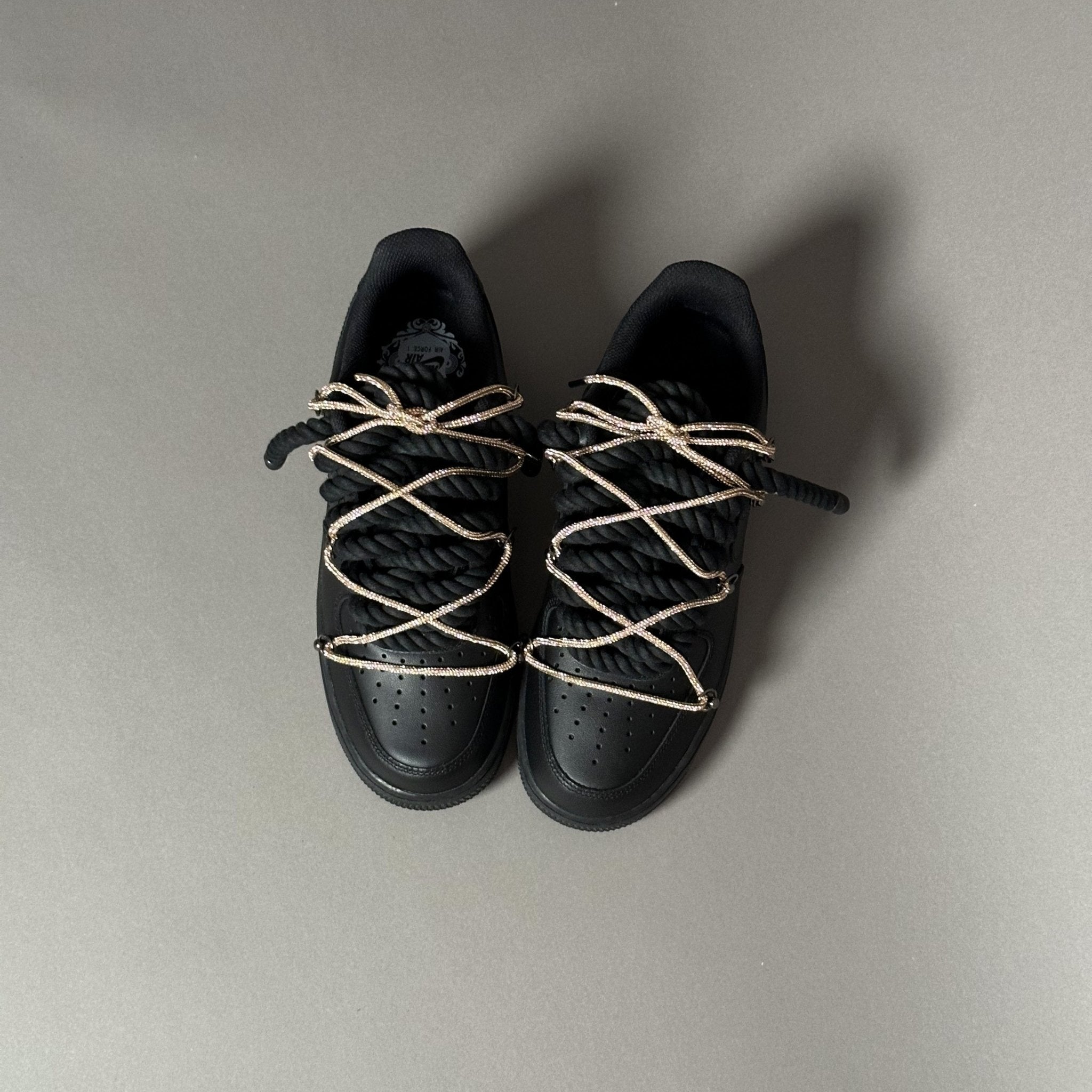 Nike Air Force 1 “Rope Laces Black" Triple Swarovski Gold V1 - EV8 Style