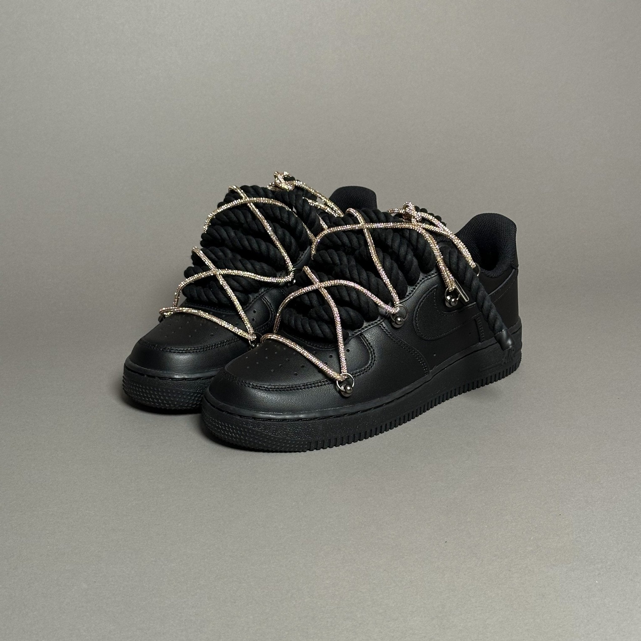 Nike Air Force 1 “Rope Laces Black" Triple Swarovski Gold V1 - EV8 Style
