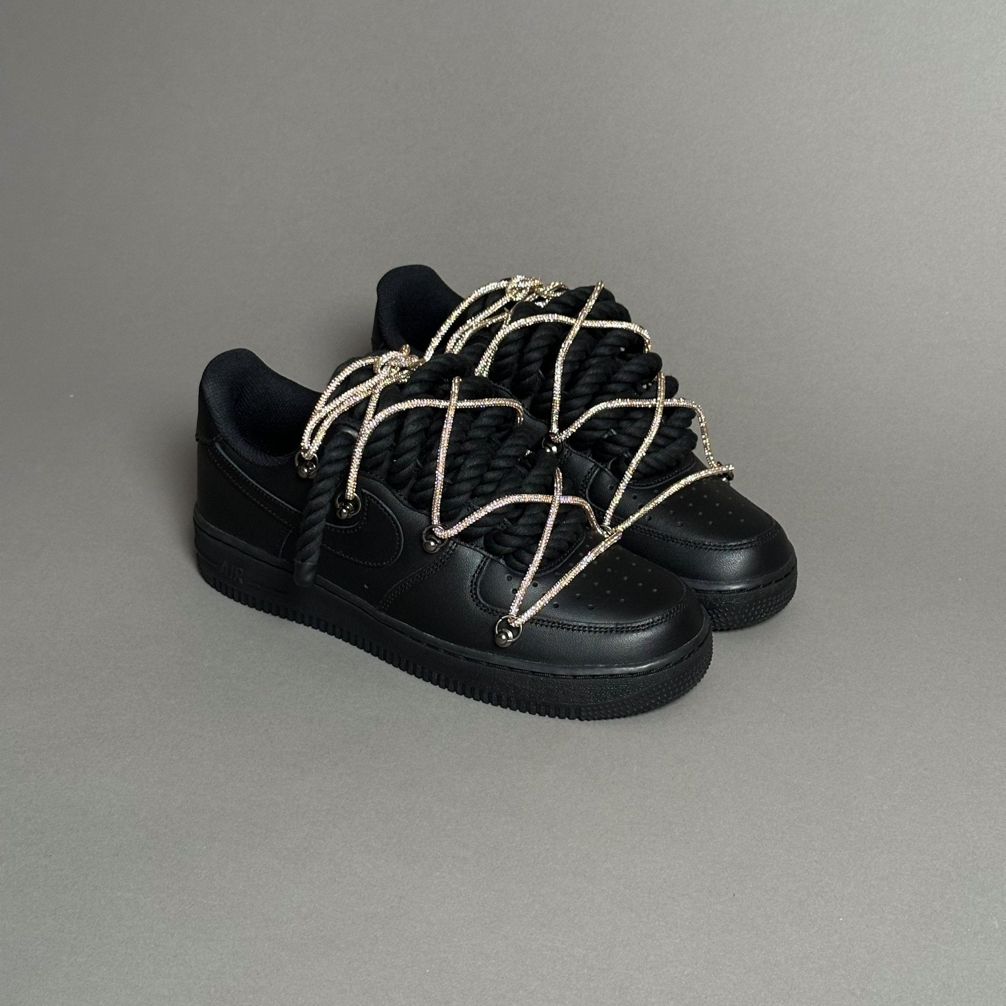 Nike Air Force 1 “Rope Laces Black" Triple Swarovski Gold V1 - EV8 Style
