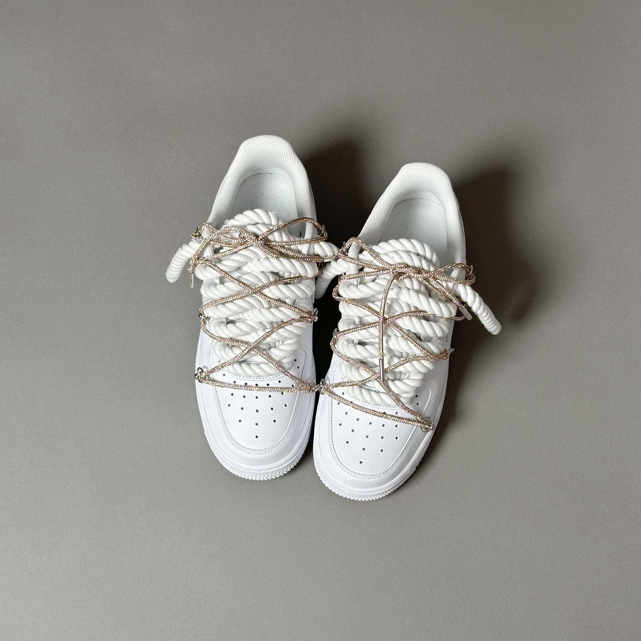 Nike Air Force 1 “Rope Laces White” Triple Swarovski Gold V1 - EV8 Style
