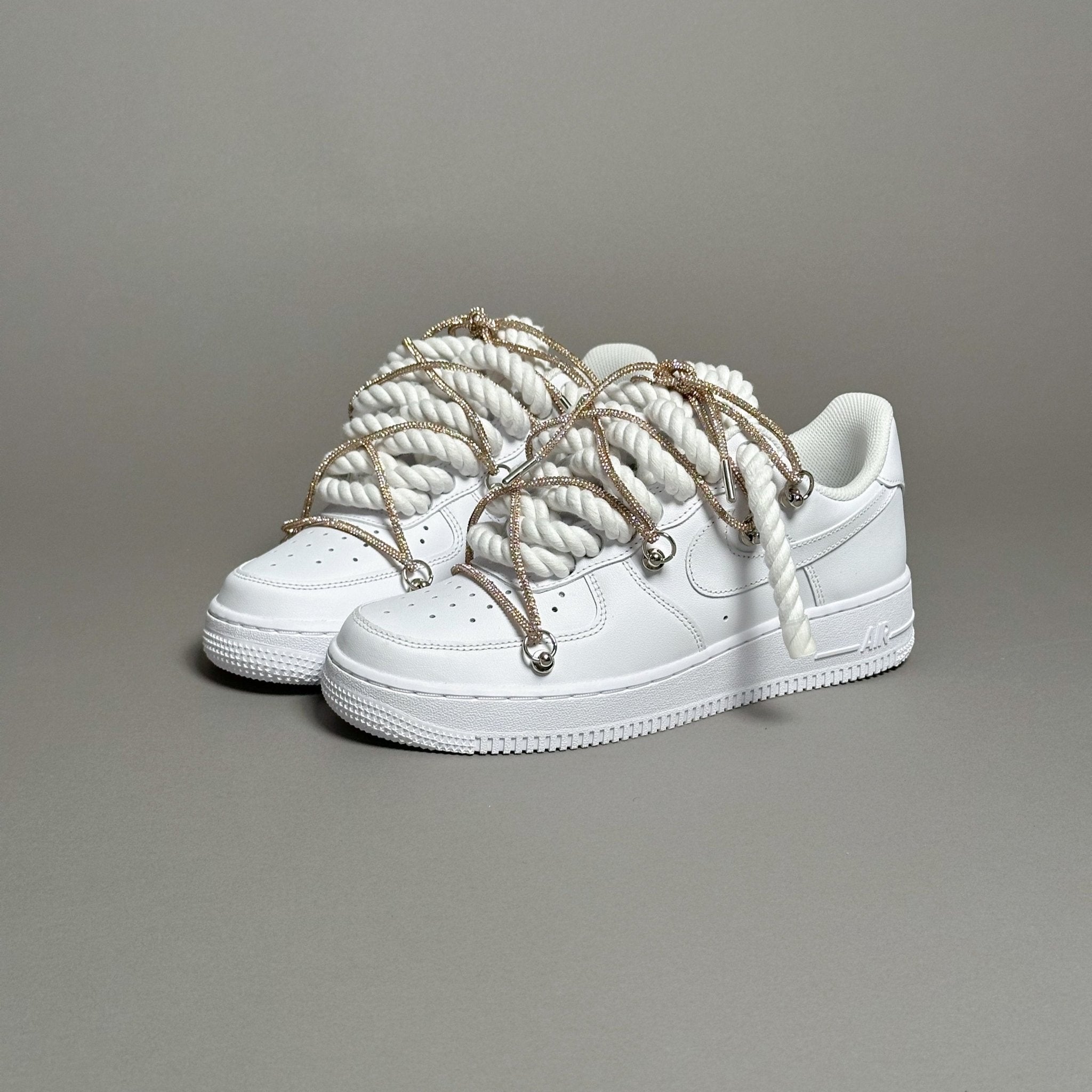 Nike Air Force 1 “Rope Laces White” Triple Swarovski Gold V1 - EV8 Style