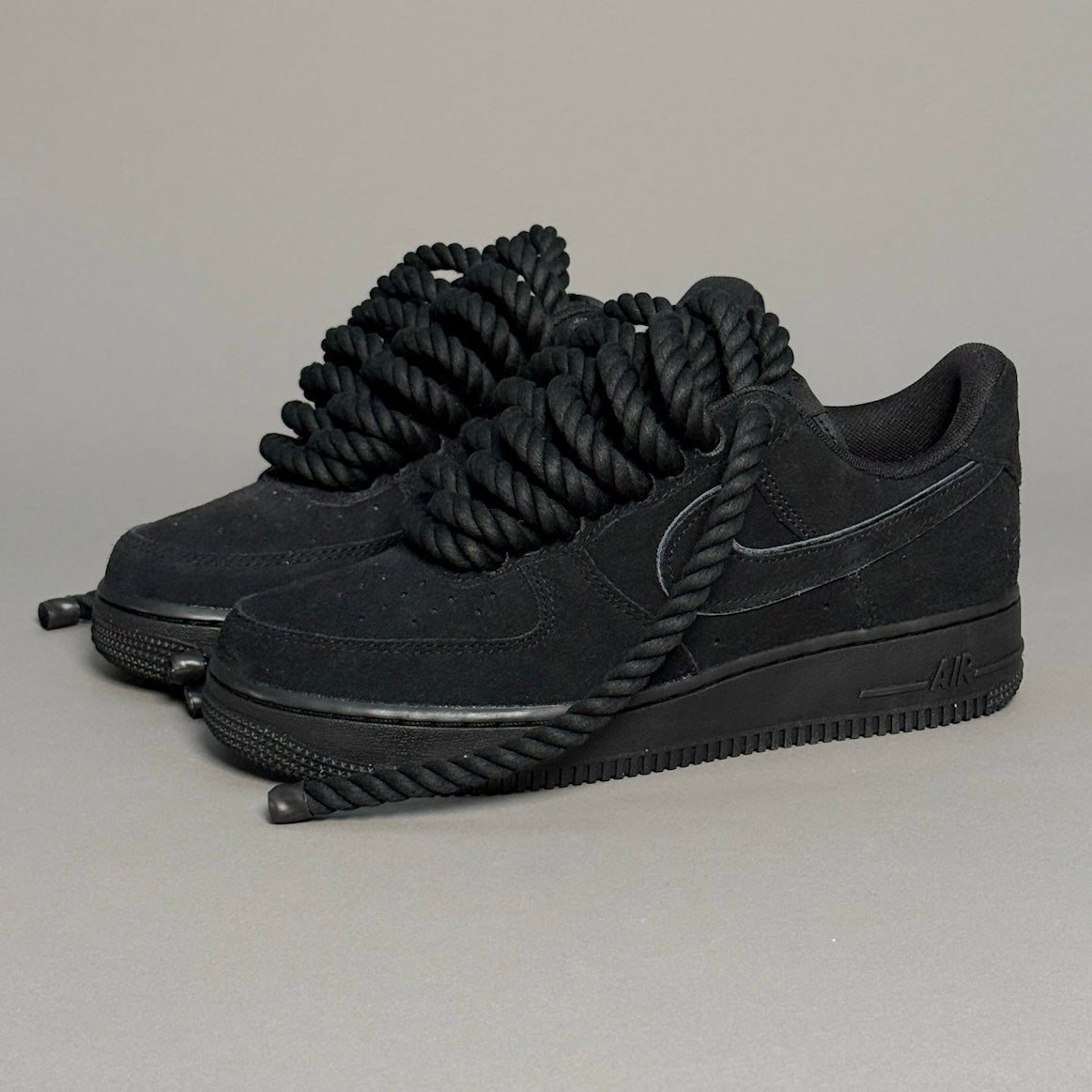 Nike Air Force 1 Suede Black "Rope Laces" V2 - EV8 Style