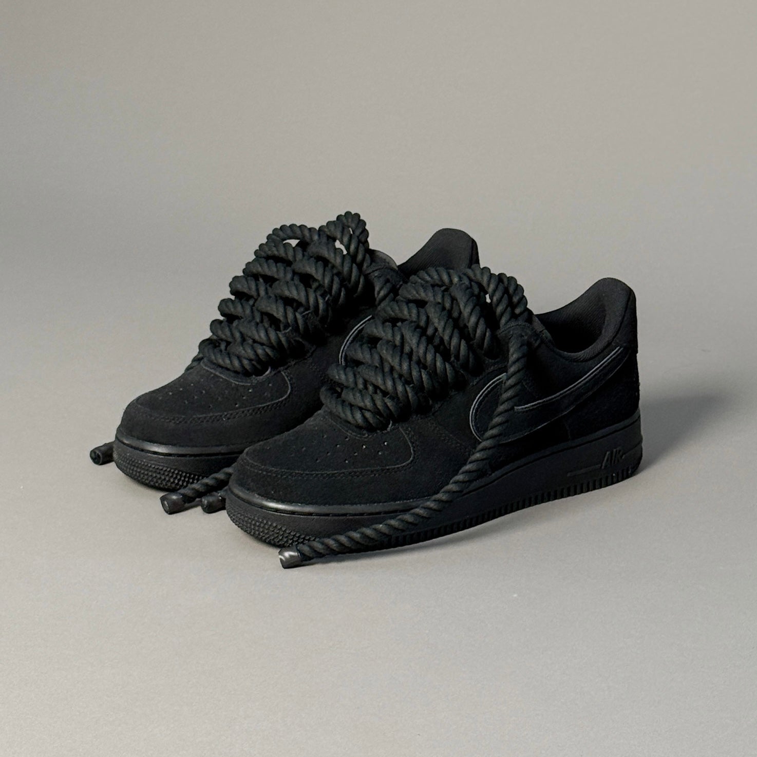 Nike Air Force 1 Suede Black "Rope Laces" V2 - EV8 Style