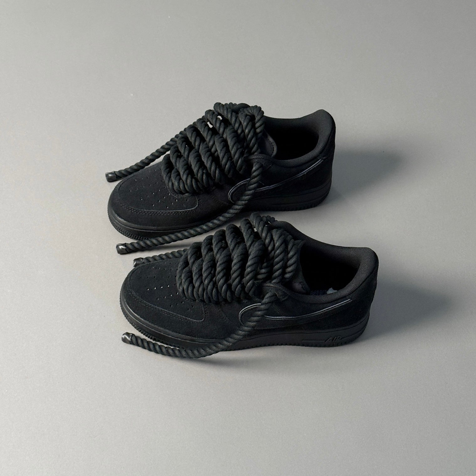 Nike Air Force 1 Suede Black "Rope Laces" V2 - EV8 Style