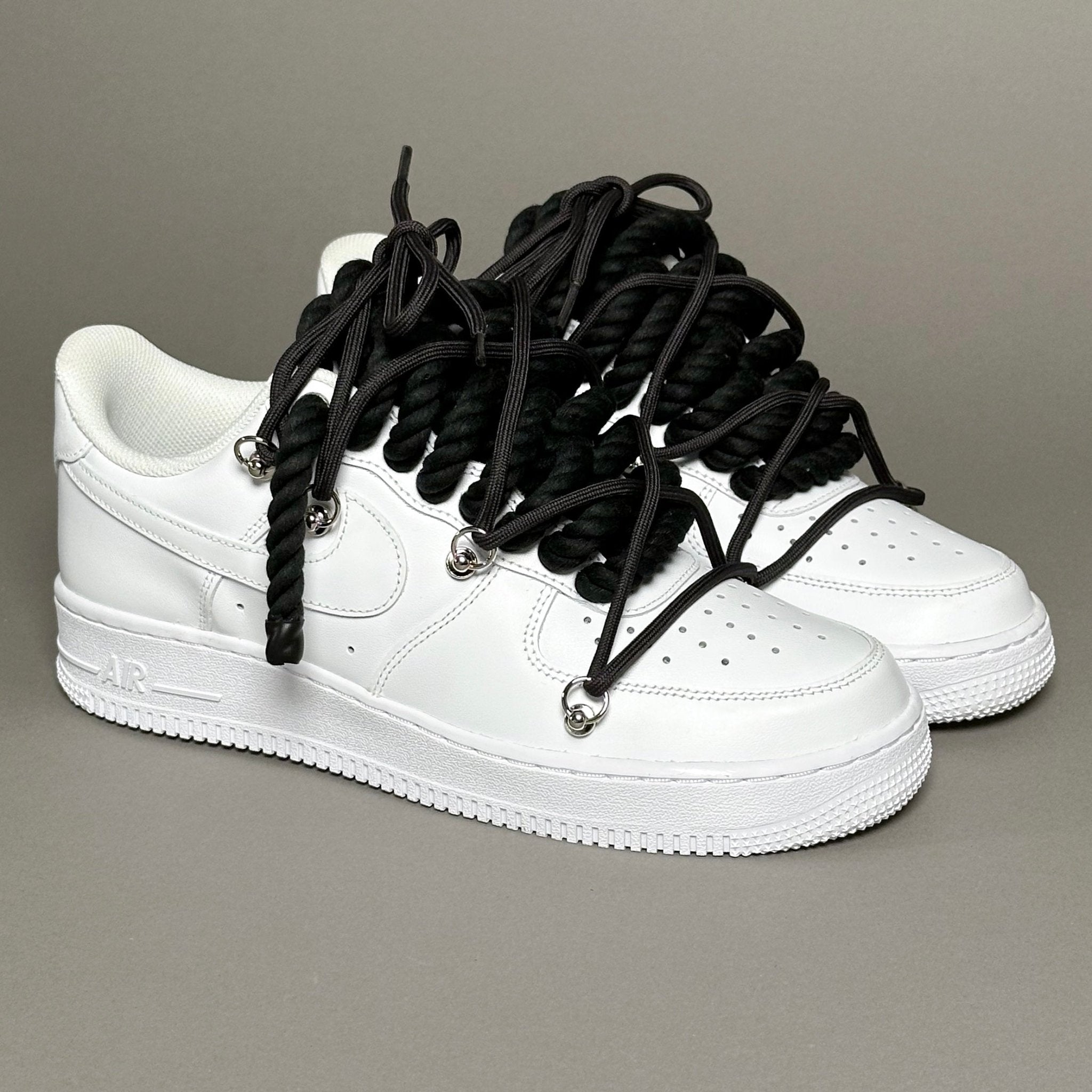 Nike Air Force 1 White “Rope Laces Black” Triple Black V1 - EV8 Style