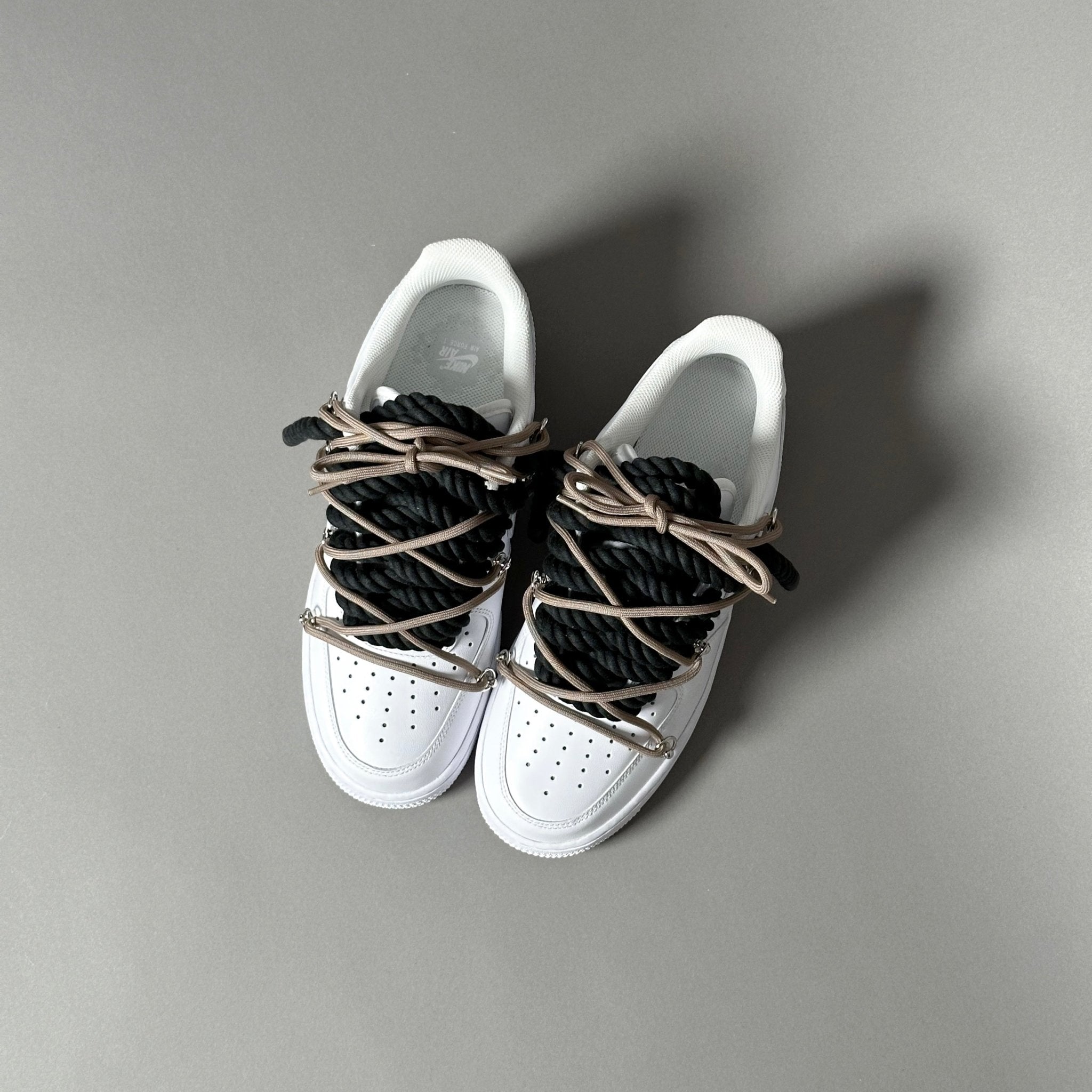 Nike Air Force 1 White “Rope Laces Black” Triple Brown V1 - EV8 Style