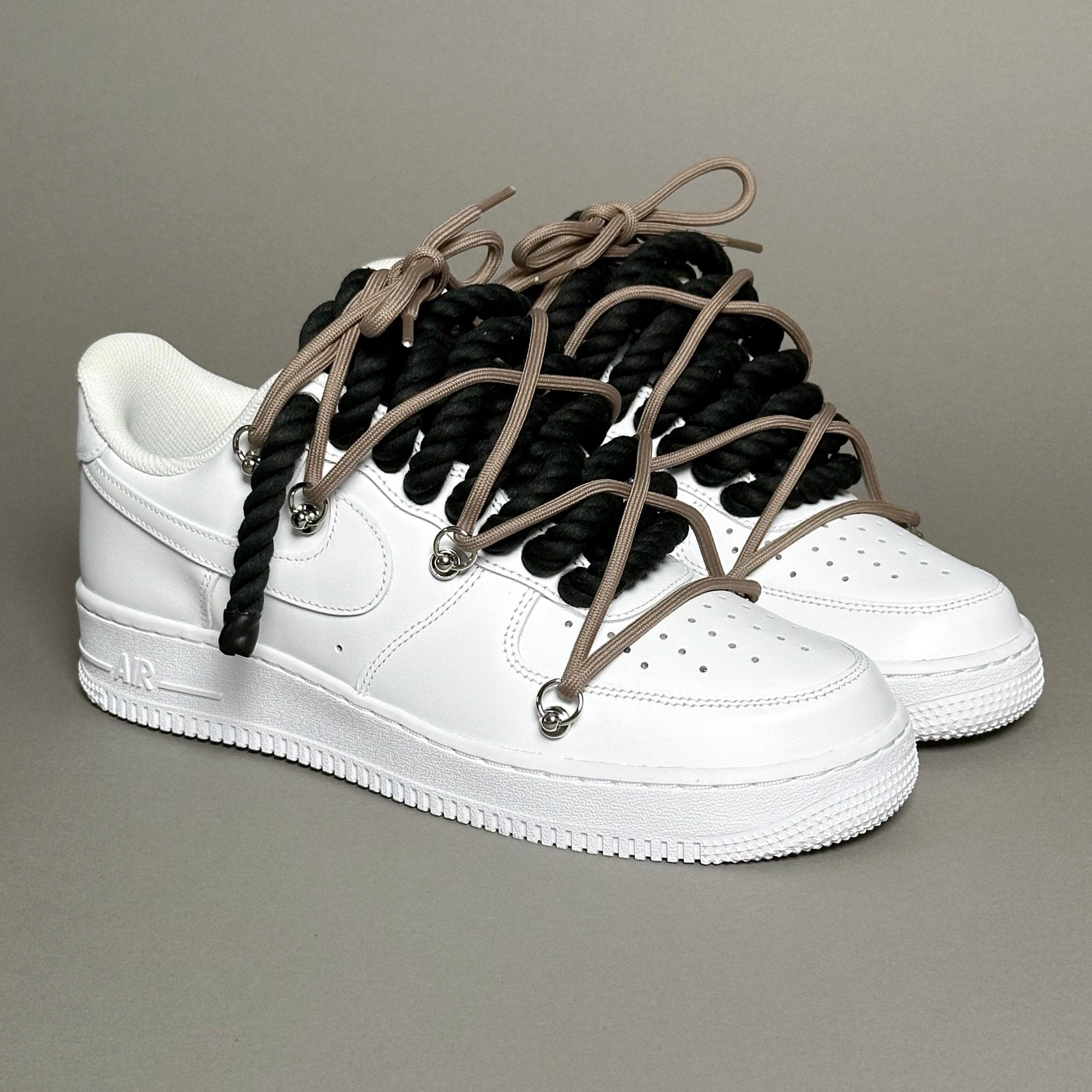 Nike Air Force 1 White “Rope Laces Black” Triple Brown V1 - EV8 Style