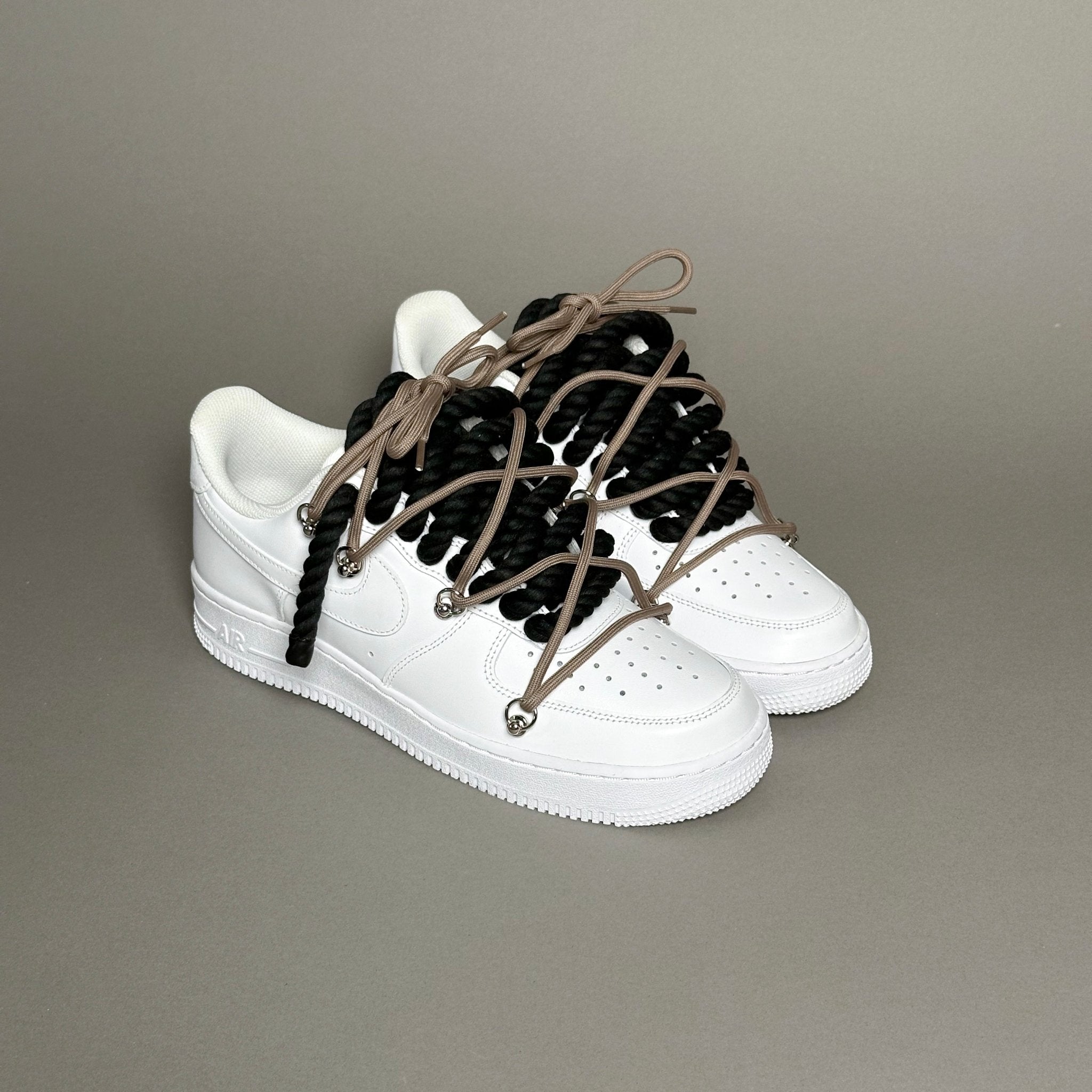 Nike Air Force 1 White “Rope Laces Black” Triple Brown V1 - EV8 Style