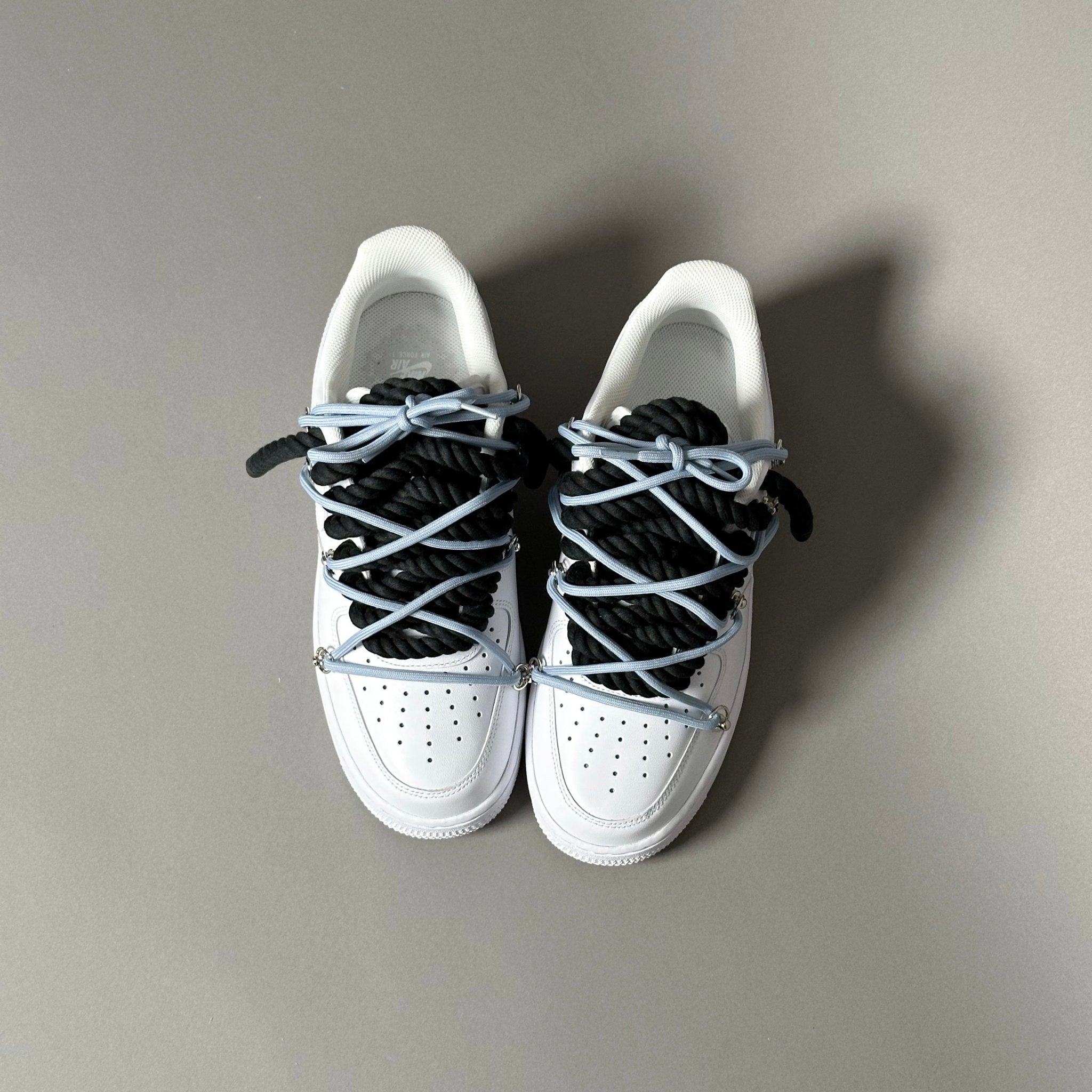 Nike Air Force 1 White “Rope Laces Black” Triple Unc V1 - EV8 Style