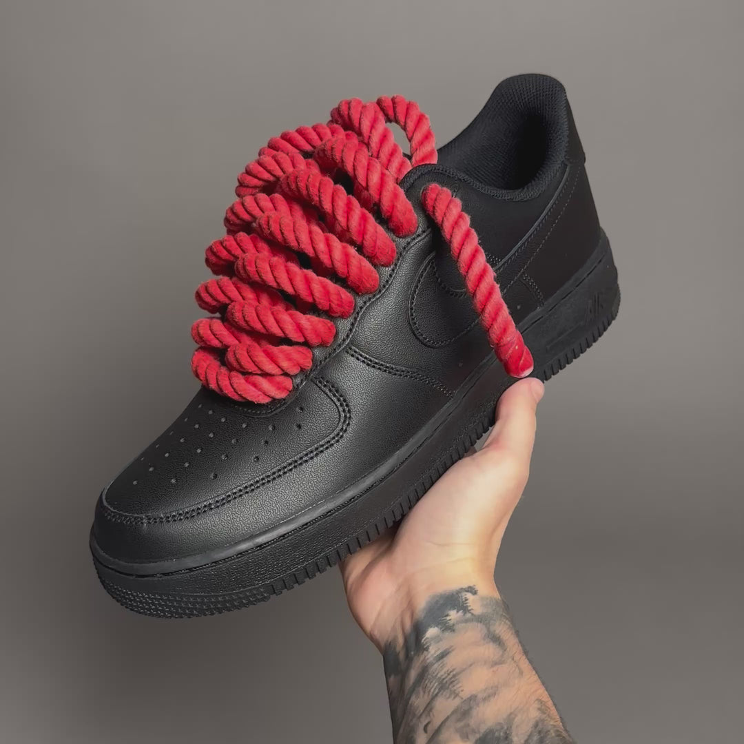 Nike Air Force 1 Noir « Corde Lacets Tint Rouge » V1