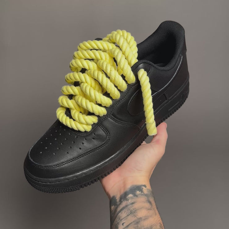 Nike Air Force 1 Noir Lacets de corde teinte jaune V1 EV8 Style