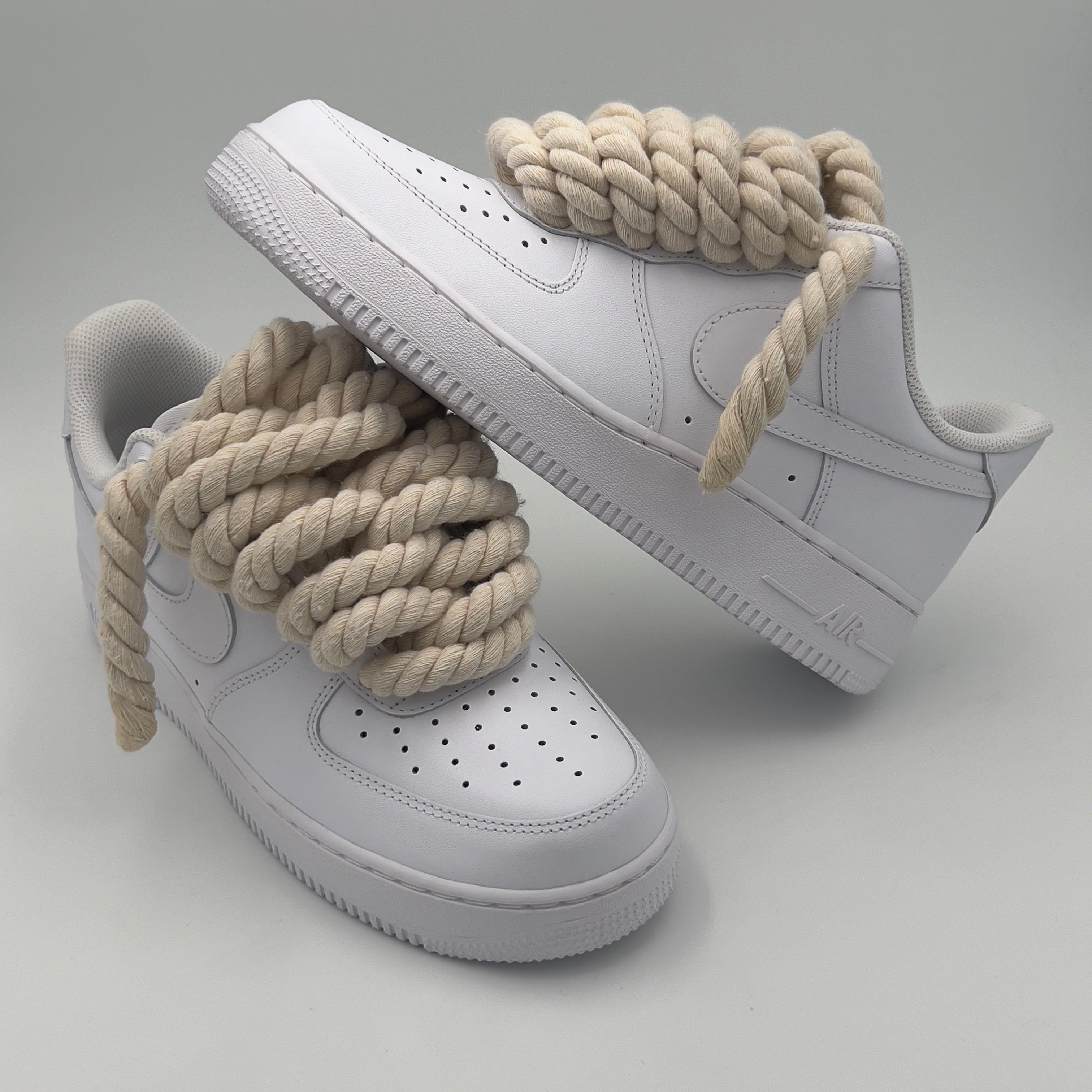 All White AF1 with Double Laces (Rope Laces & Additional Round Laces) –  SoSpiked