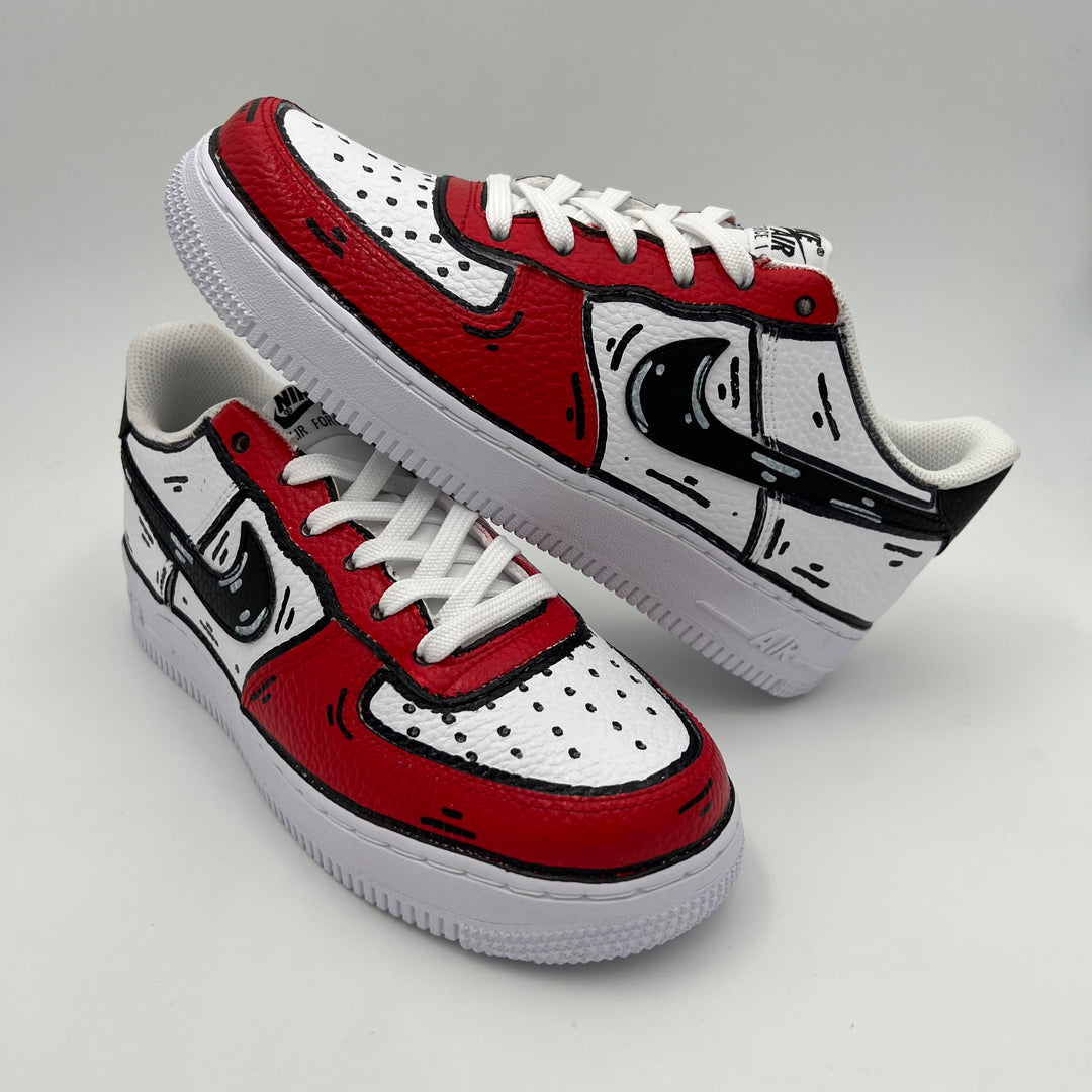 Nike Air Force 1 Limited Edition Cartoon Red Pelle Martellata - EV8 Style