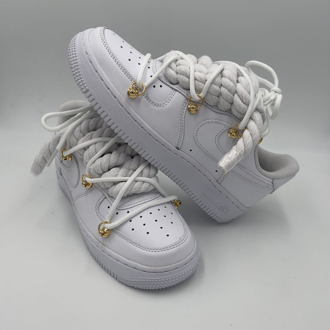 Nike Air Force 1 “Rope Laces” Triple White Gold - EV8 Style