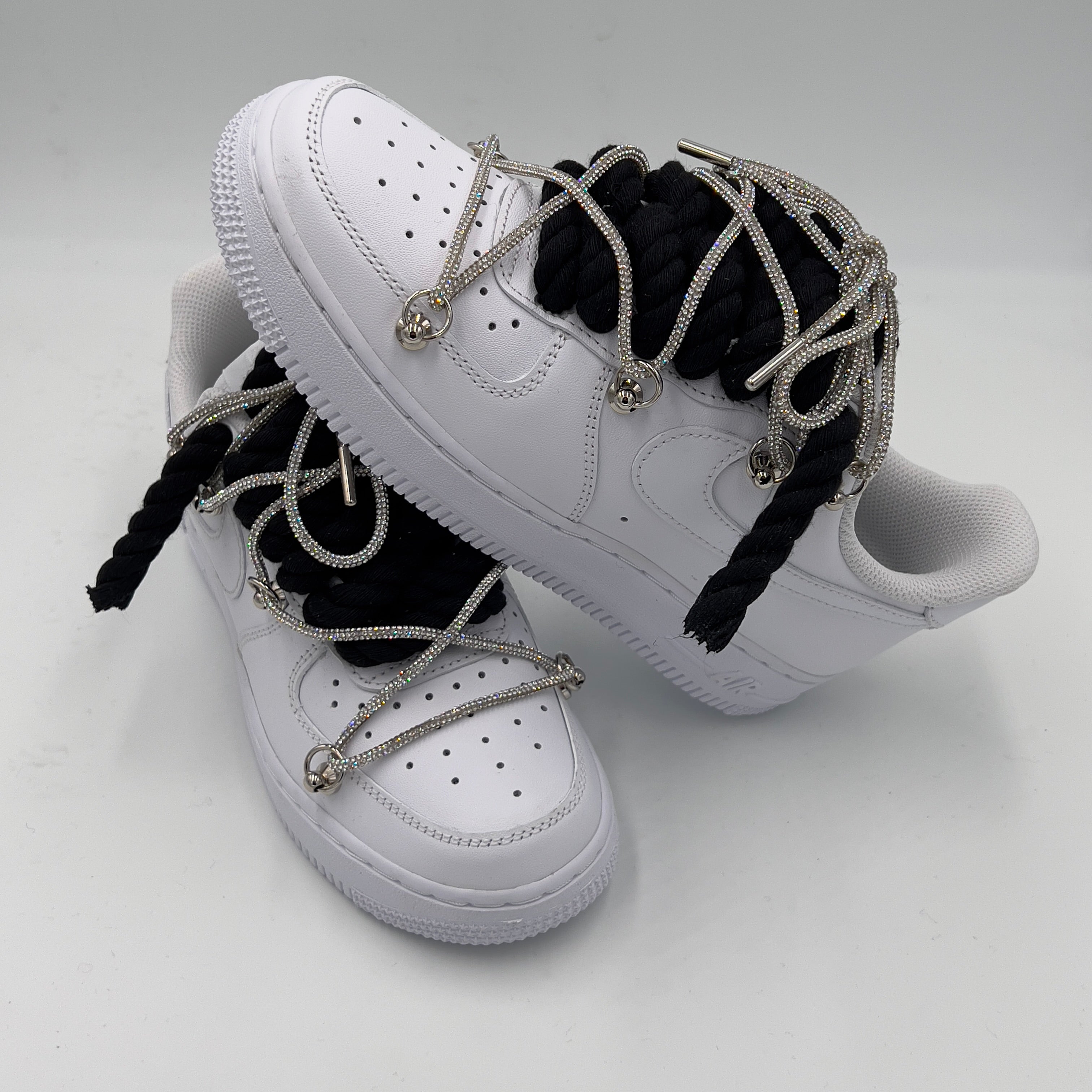 Nike Air Force 1 Rope Laces Black Triple Swarovski Silver Ev8 Style 3944