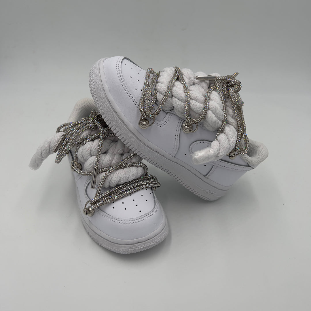 Nike Air Force 1 “Rope Laces White” Triple Swarovski Silver – EV8