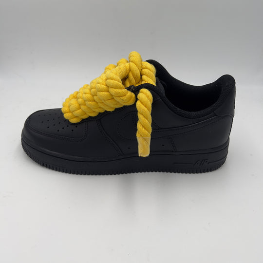 Nike Air Force 1 Black “Rope Laces” Yellow - EV8 Style