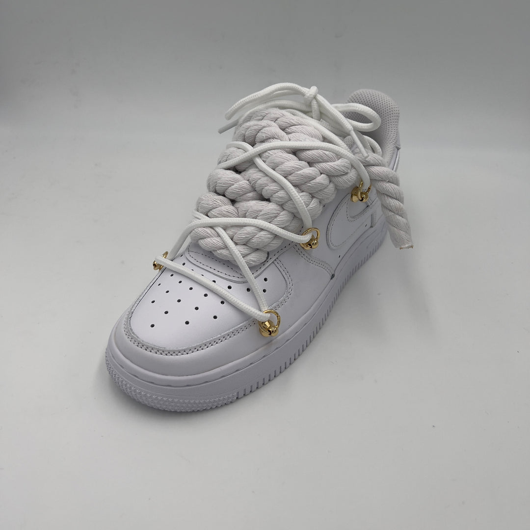 Nike Air Force 1 “Rope Laces” Triple White Gold - EV8 Style